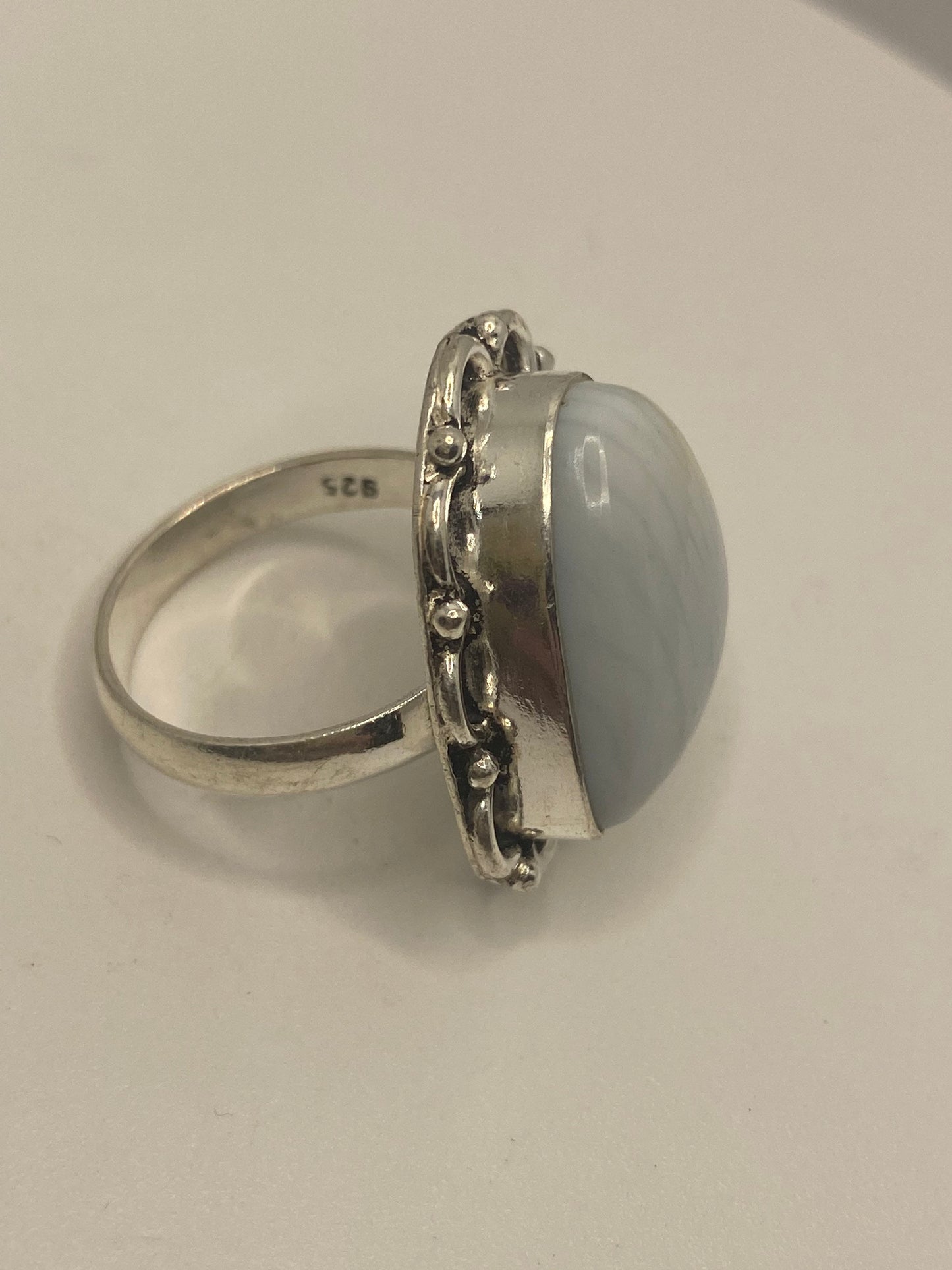 Vintage Lace Agate Silver Ring