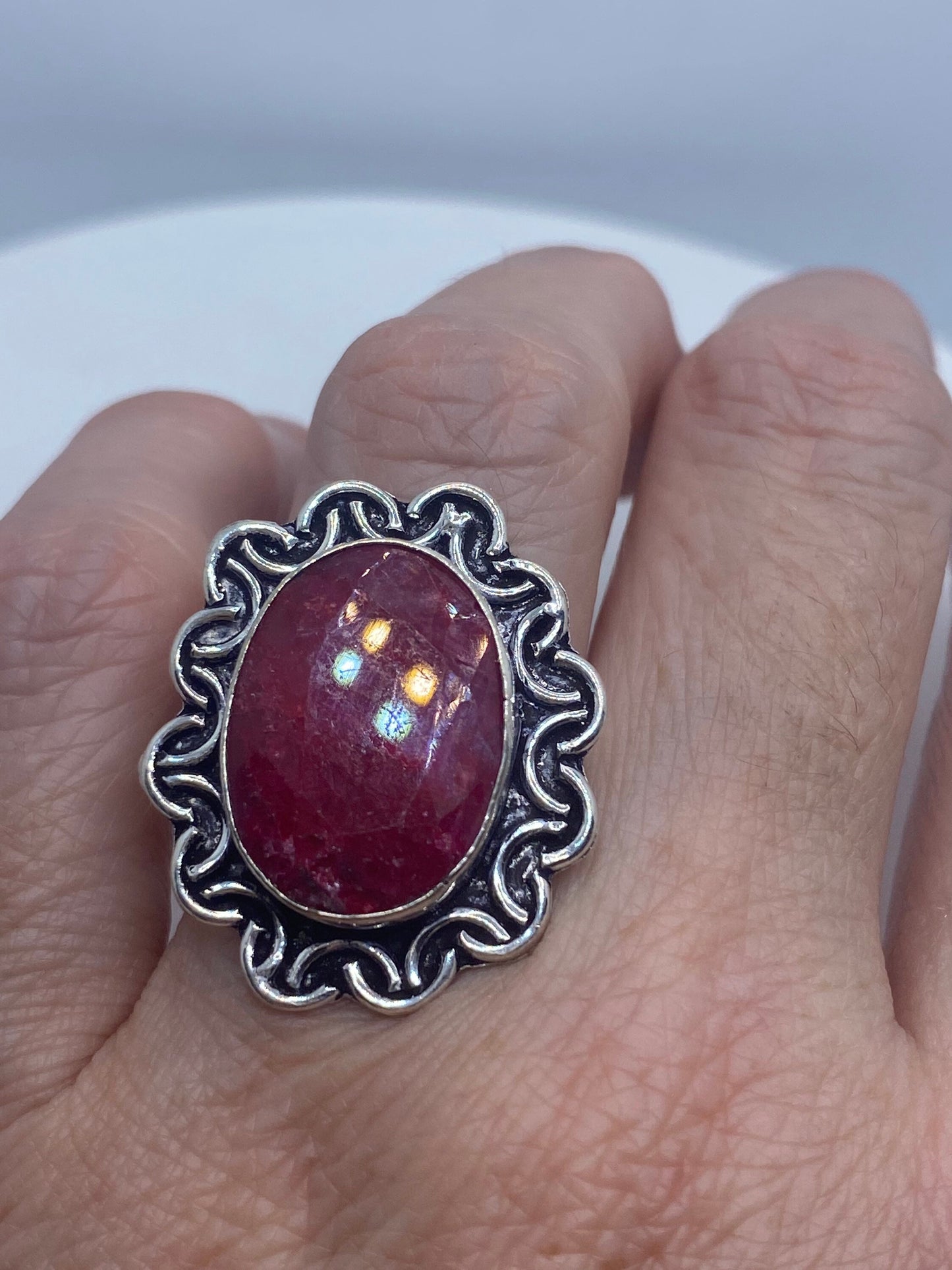 Vintage Handmade Raw Pink Ruby Silver Gothic Ring