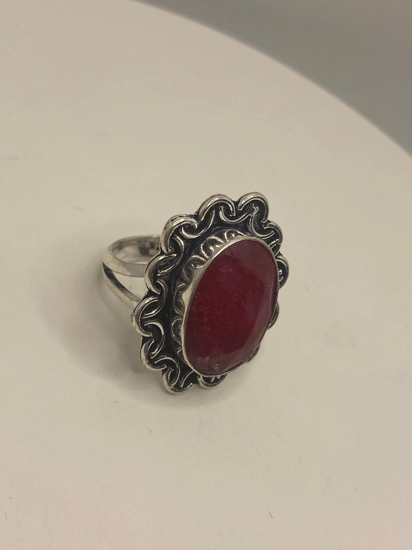 Vintage Handmade Raw Pink Ruby Silver Gothic Ring