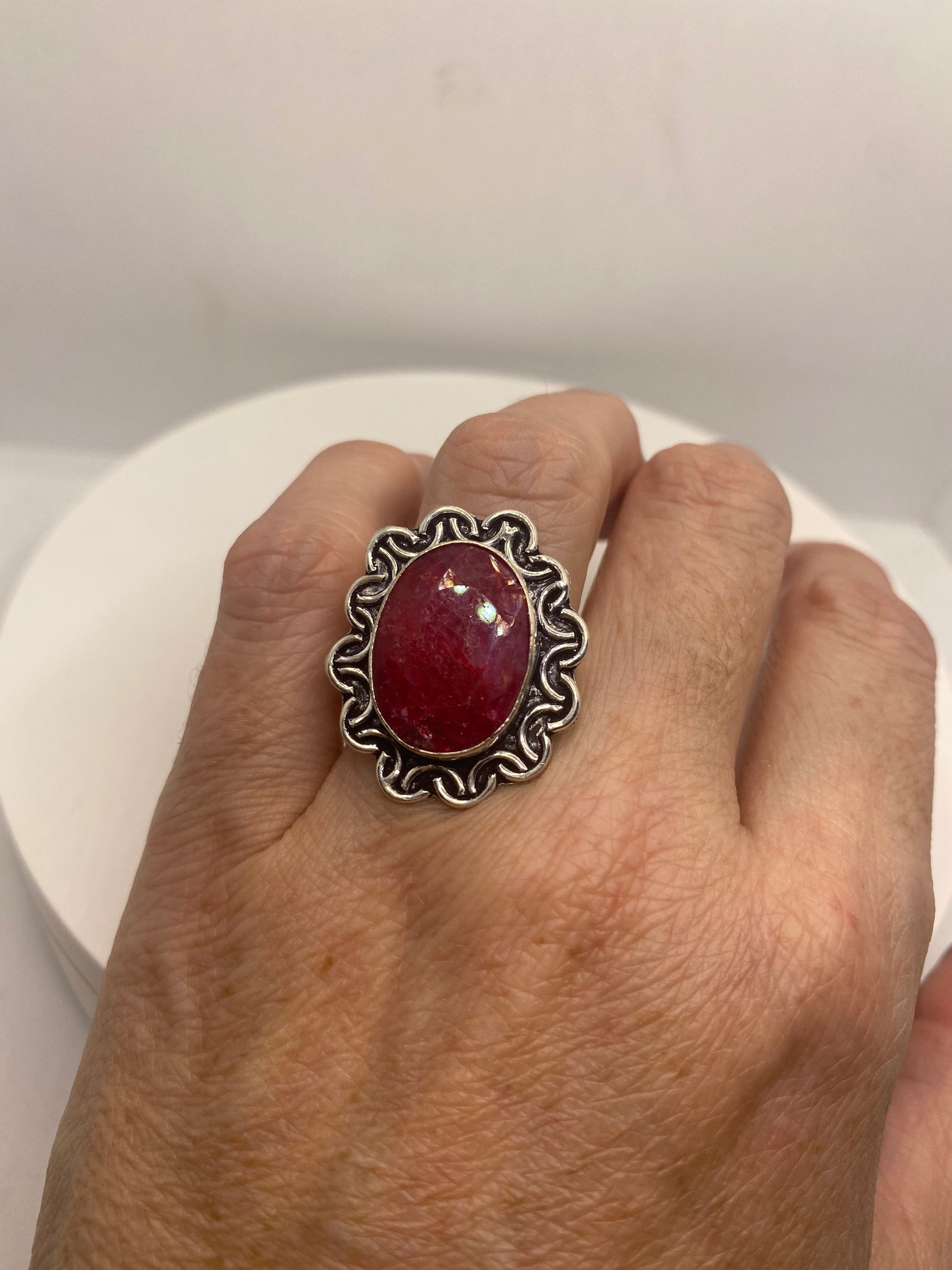 Vintage Handmade Raw Pink Ruby Silver Gothic Ring