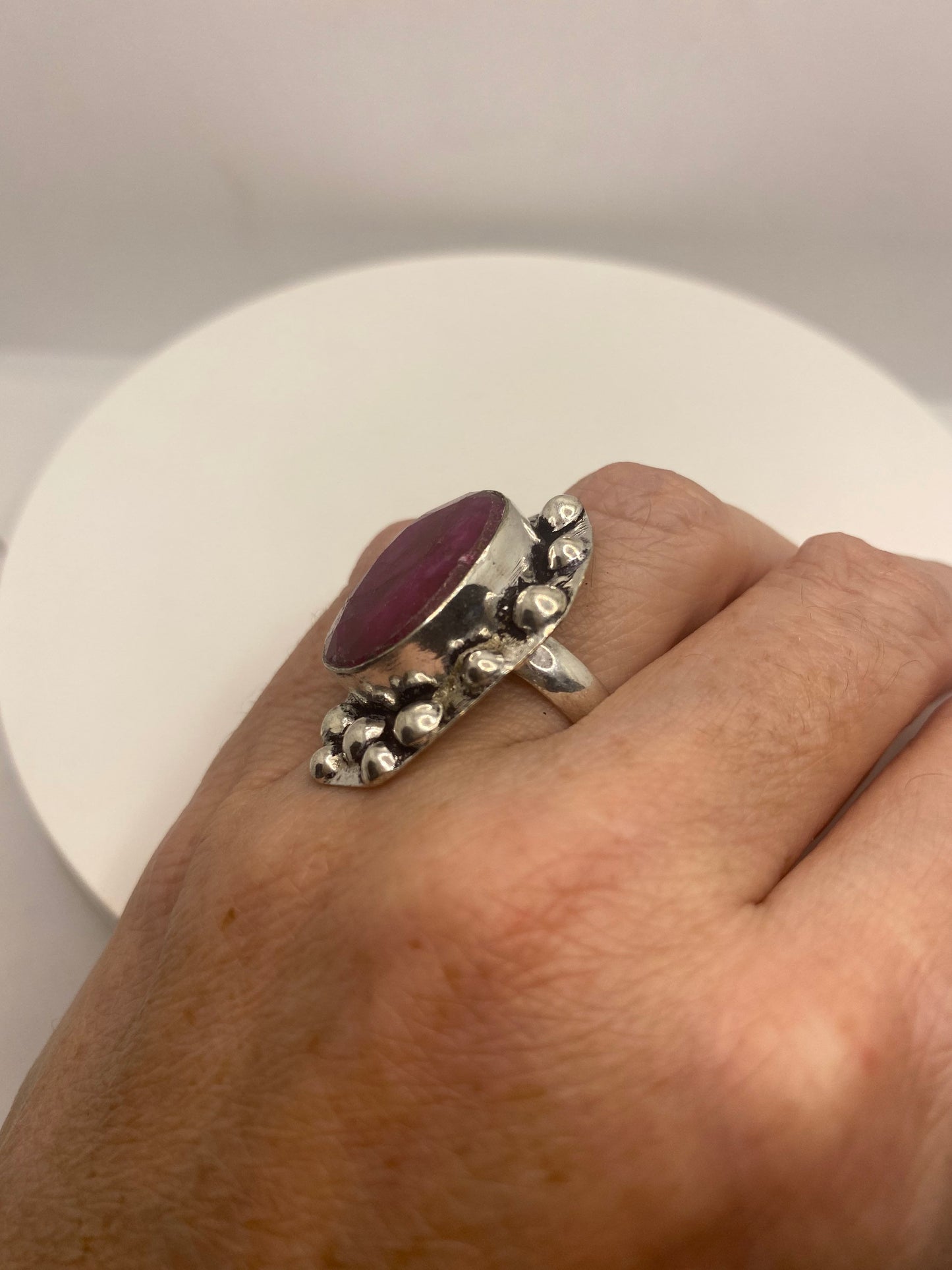 Vintage Handmade Raw Pink Ruby Silver Gothic Ring