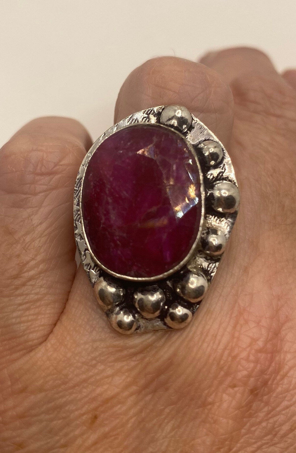 Vintage Handmade Raw Pink Ruby Silver Gothic Ring