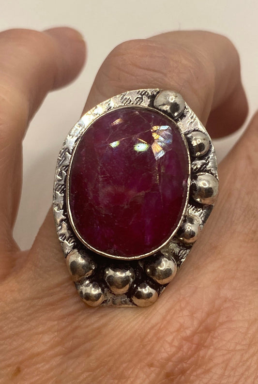 Vintage Handmade Raw Pink Ruby Silver Gothic Ring