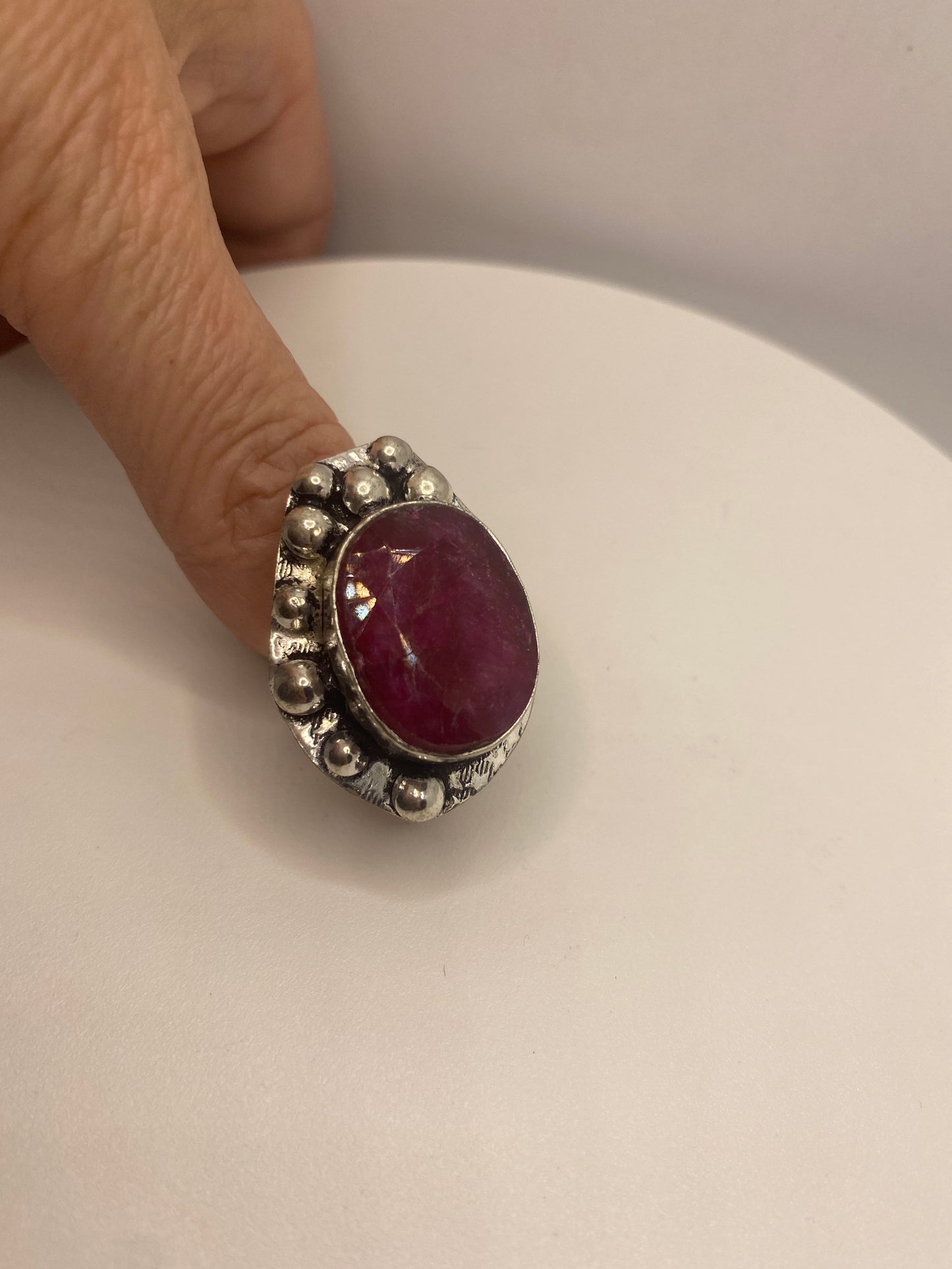 Vintage Handmade Raw Pink Ruby Silver Gothic Ring