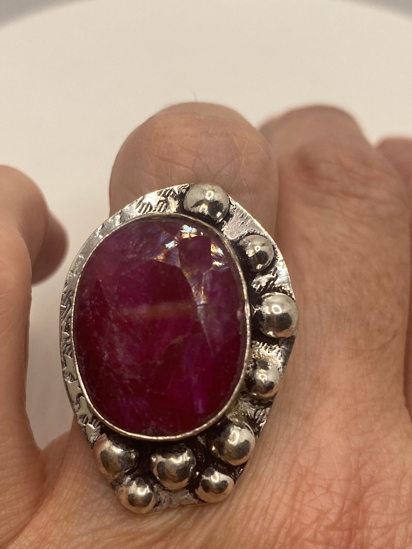 Vintage Handmade Raw Pink Ruby Silver Gothic Ring