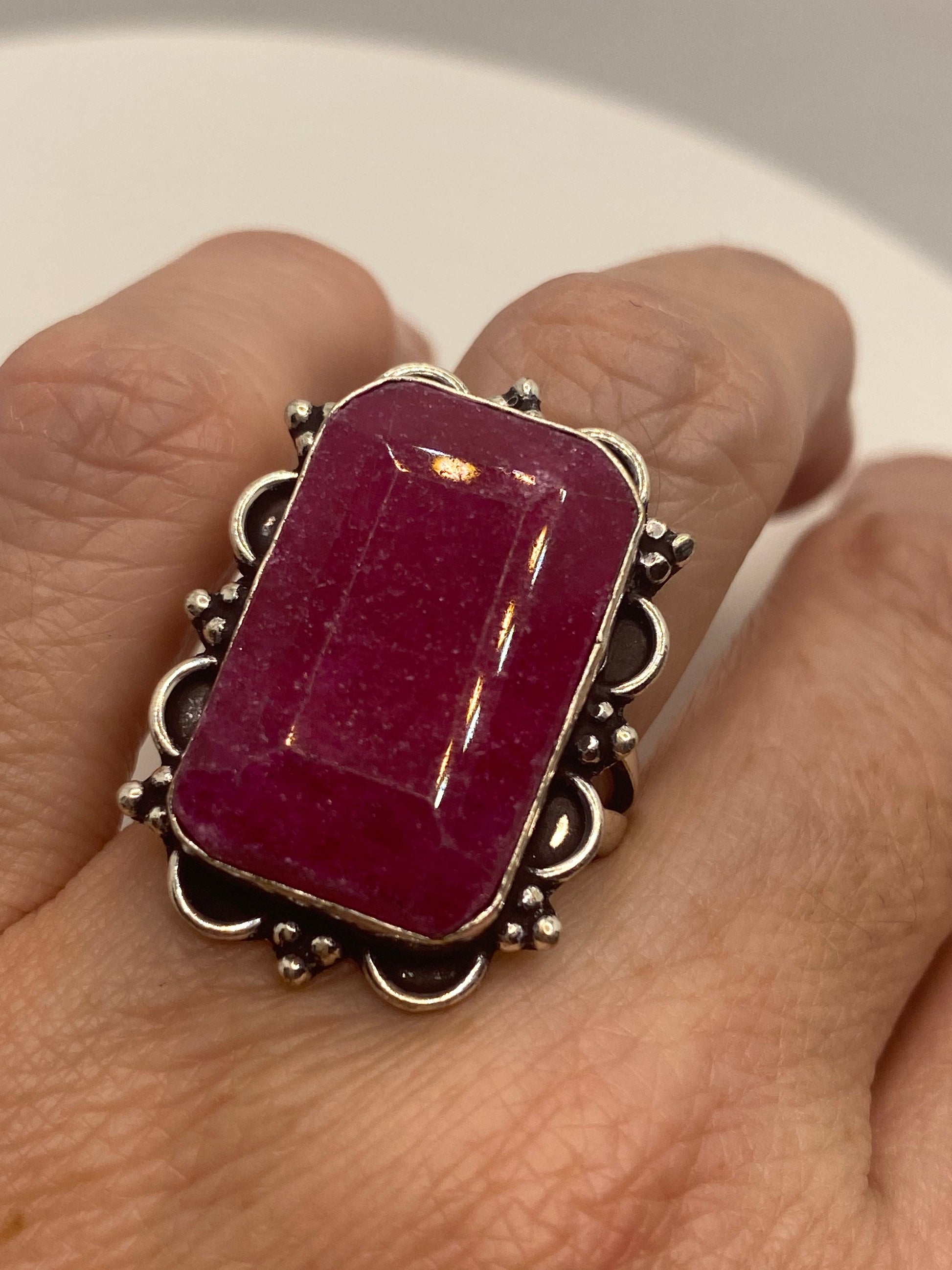 Vintage Handmade Raw Pink Ruby Silver Gothic Ring