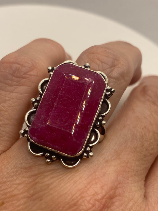 Vintage Handmade Raw Pink Ruby Silver Gothic Ring