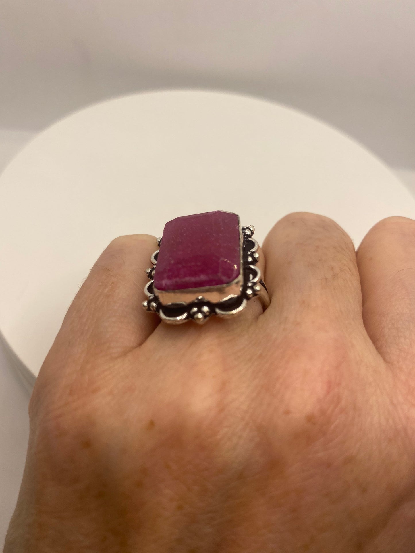 Vintage Handmade Raw Pink Ruby Silver Gothic Ring