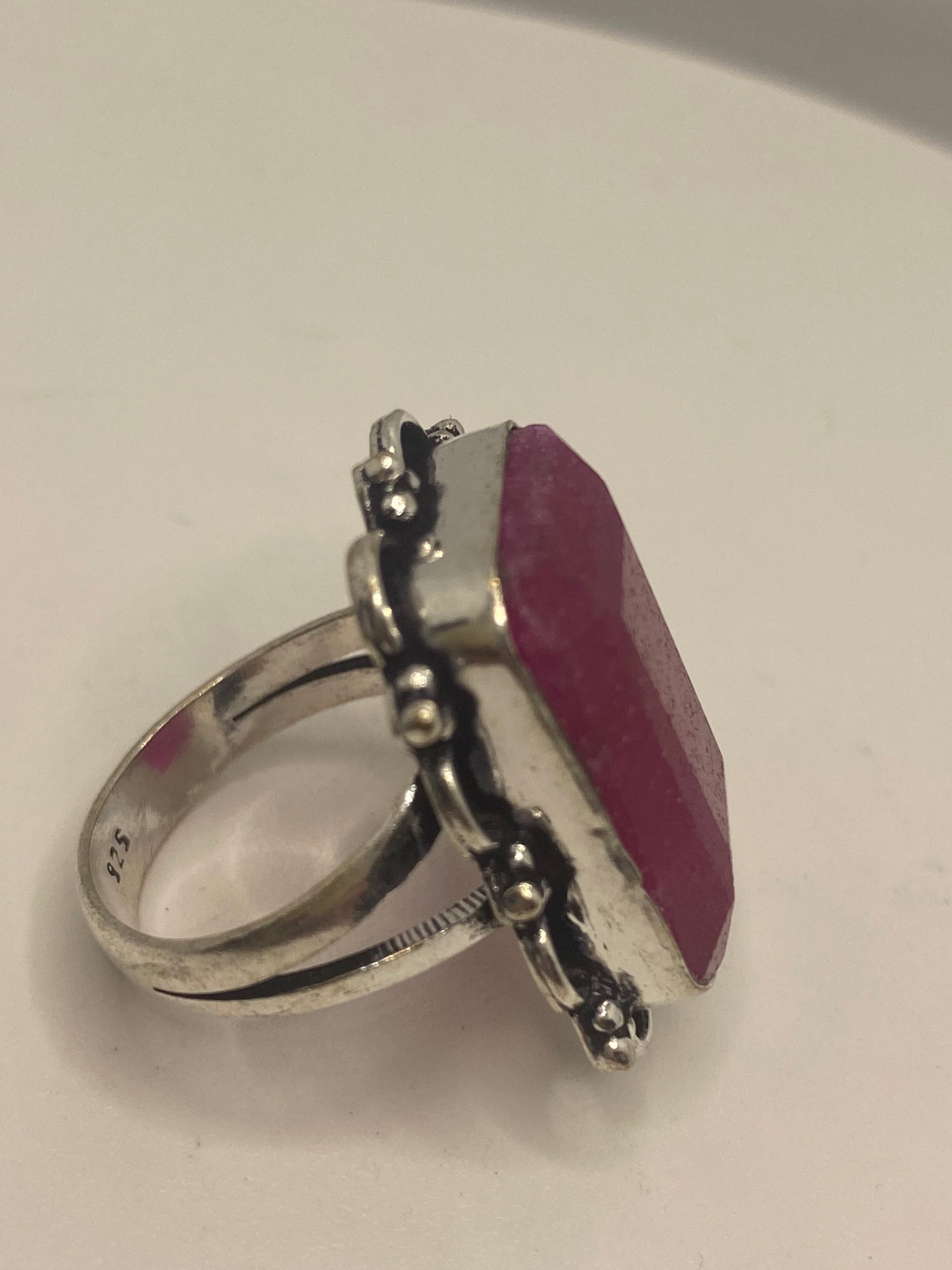 Vintage Handmade Raw Pink Ruby Silver Gothic Ring