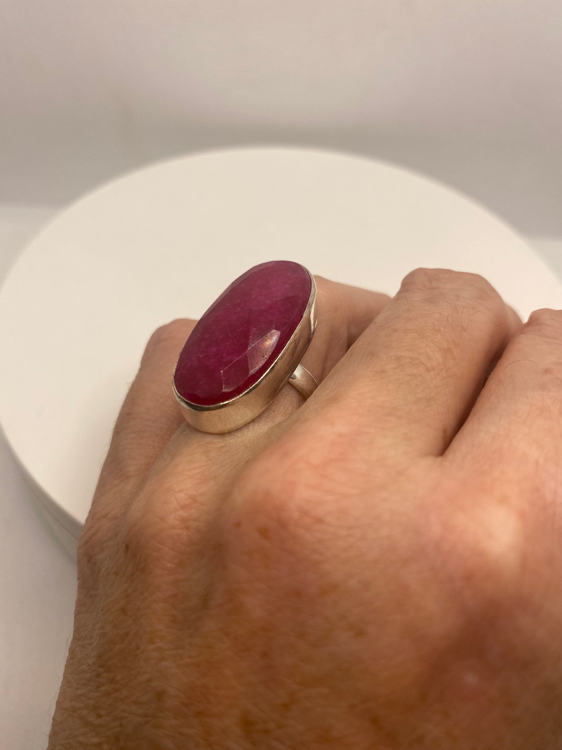 Vintage Handmade Raw Pink Ruby Silver Gothic Ring