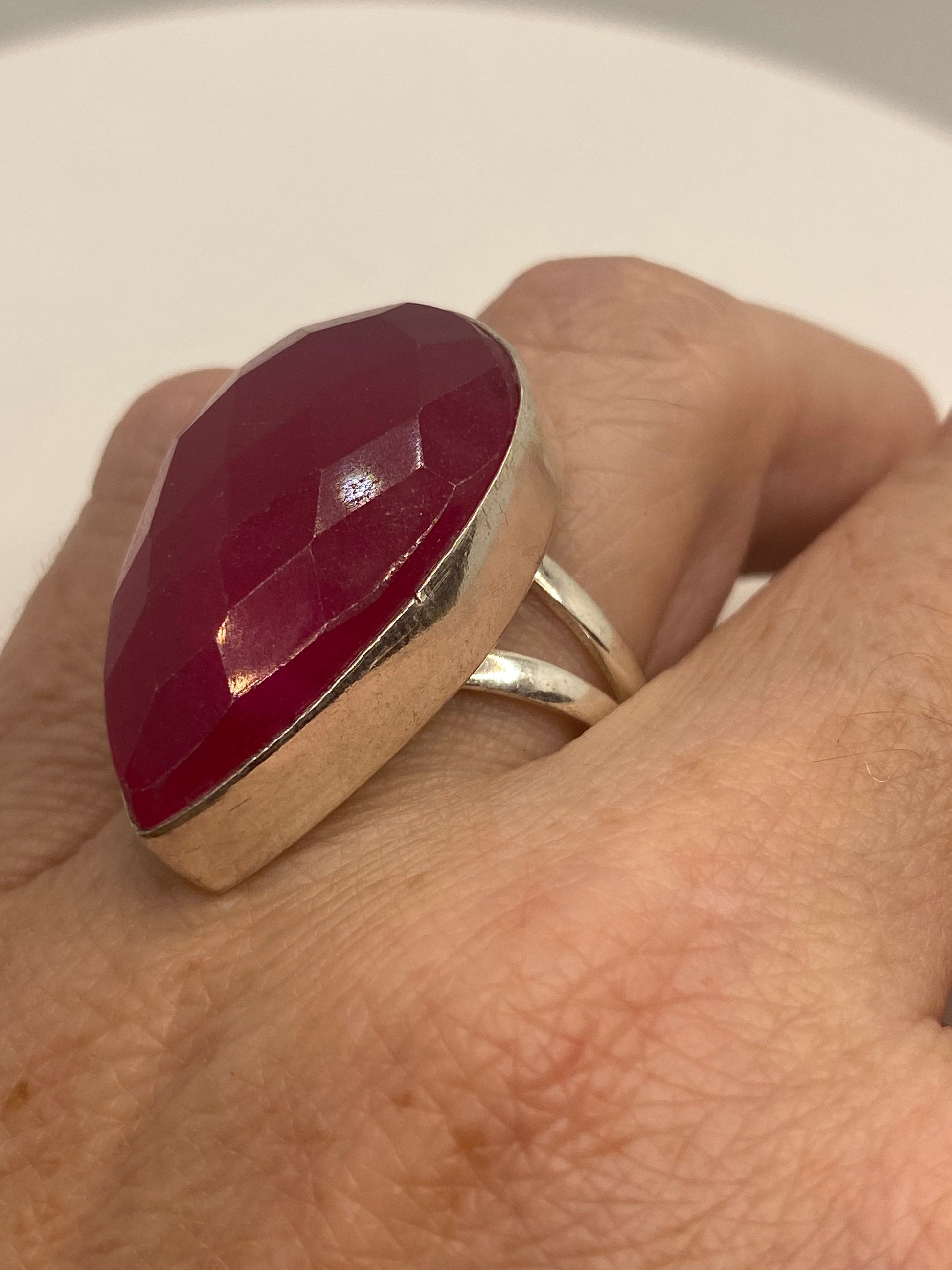 Vintage Handmade Raw Pink Ruby Silver Gothic Ring