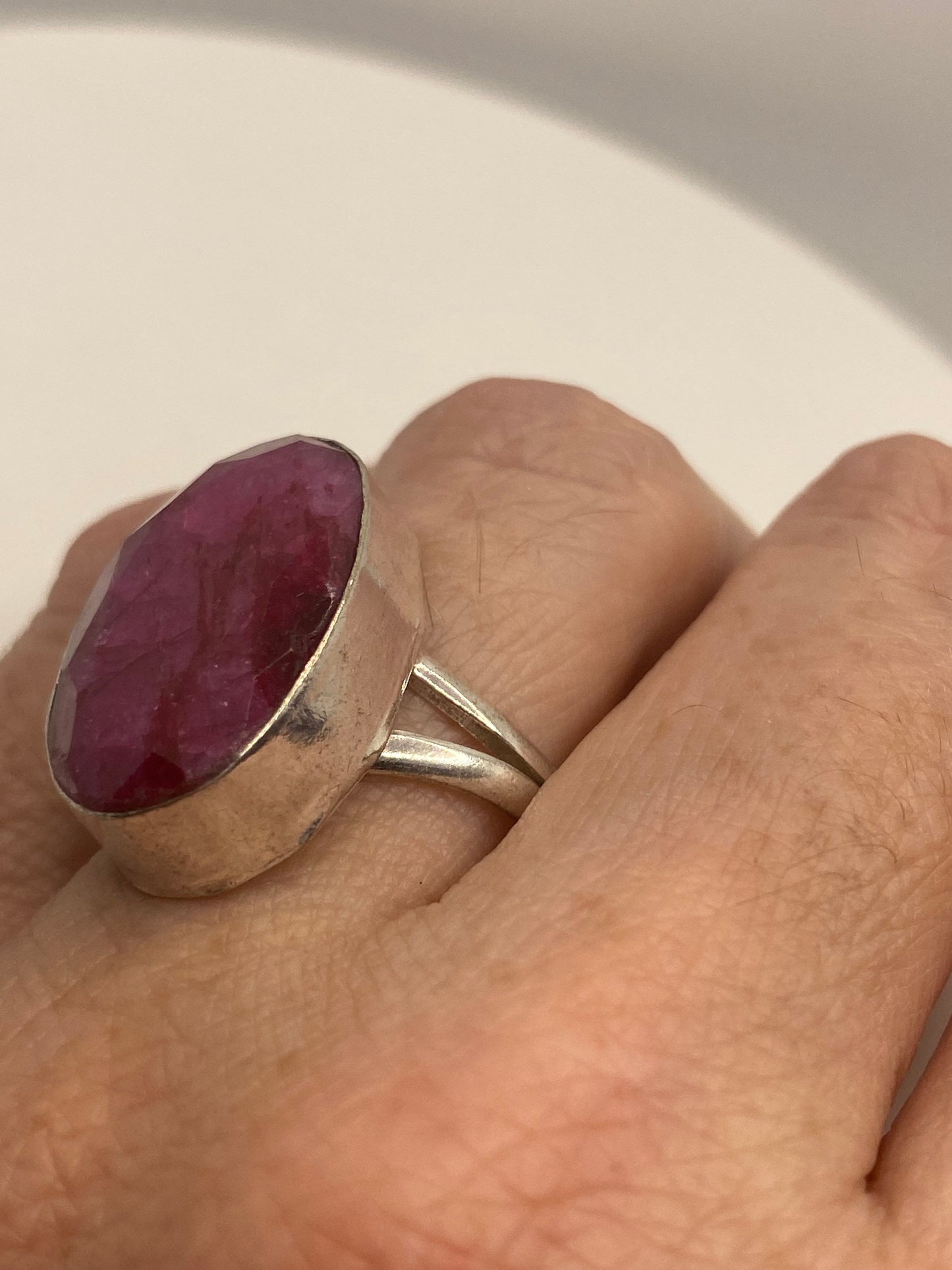 Vintage Handmade Raw Pink Ruby Silver Gothic Ring