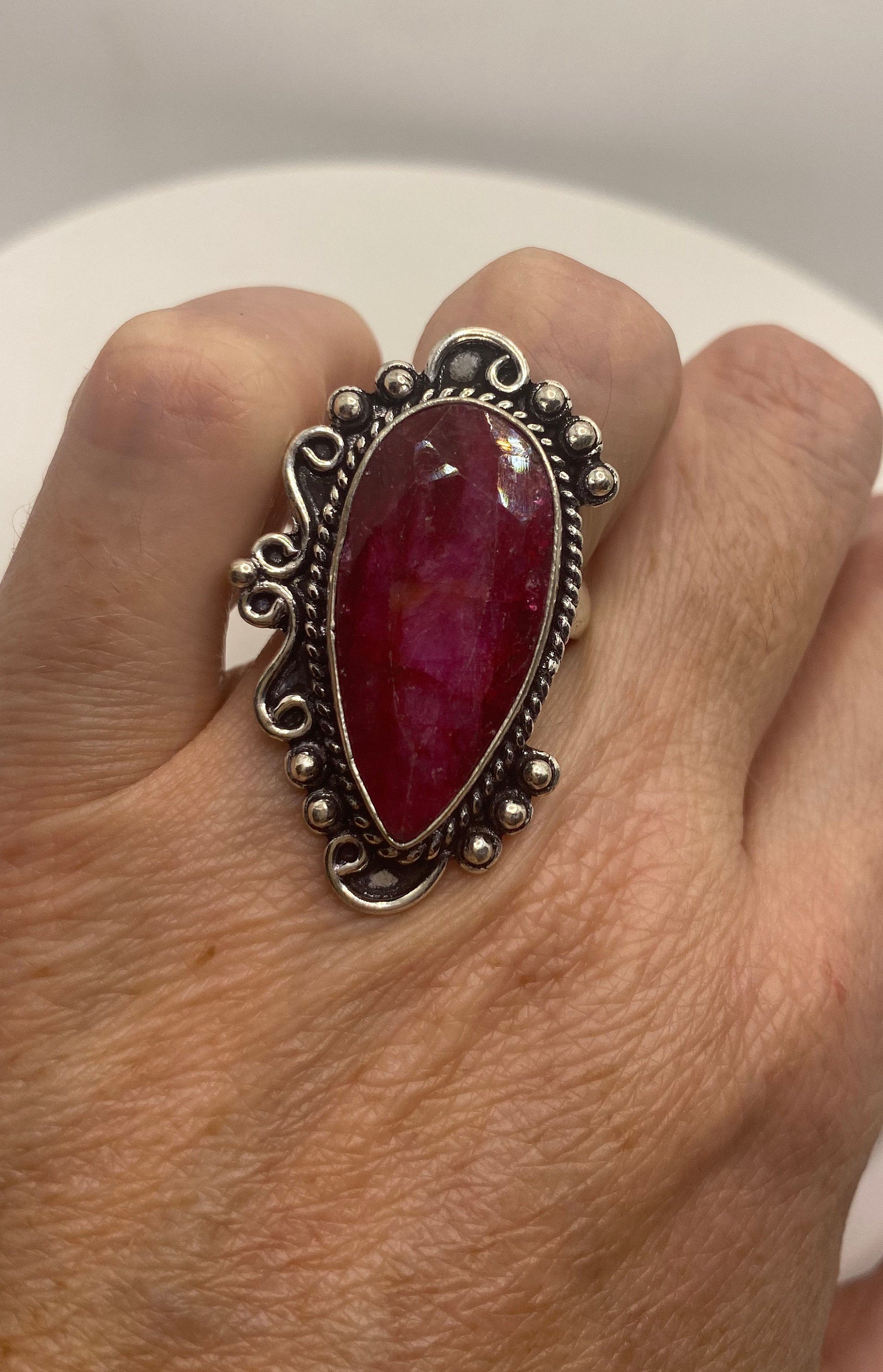 Vintage Handmade Raw Pink Ruby Silver Gothic Ring