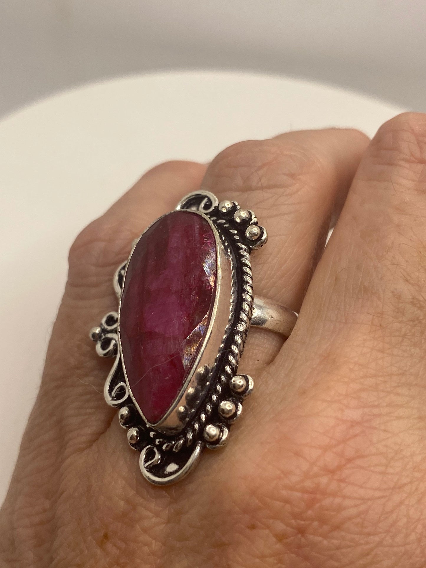 Vintage Handmade Raw Pink Ruby Silver Gothic Ring