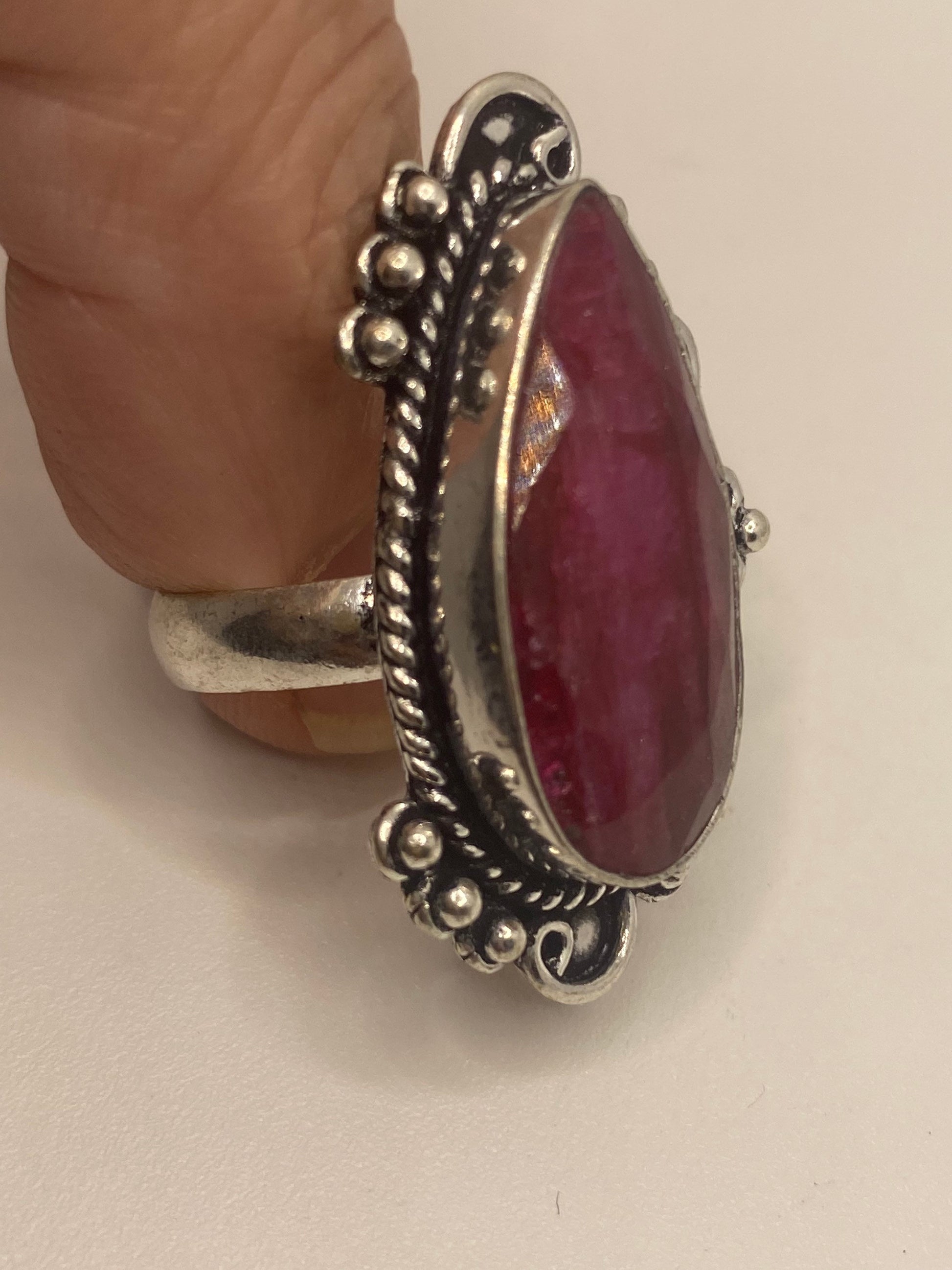 Vintage Handmade Raw Pink Ruby Silver Gothic Ring