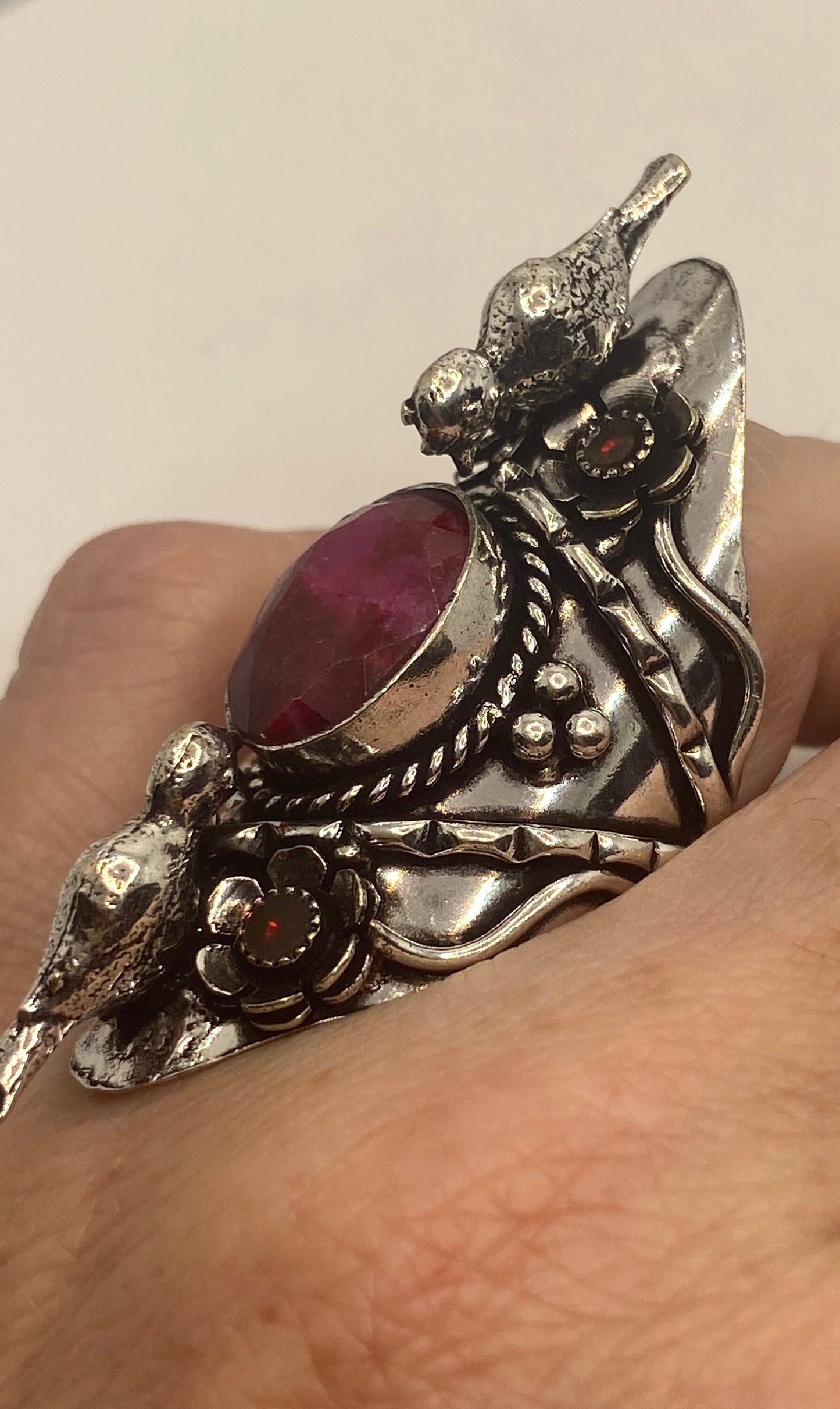 Vintage Handmade Raw Pink Ruby Silver Gothic Ring