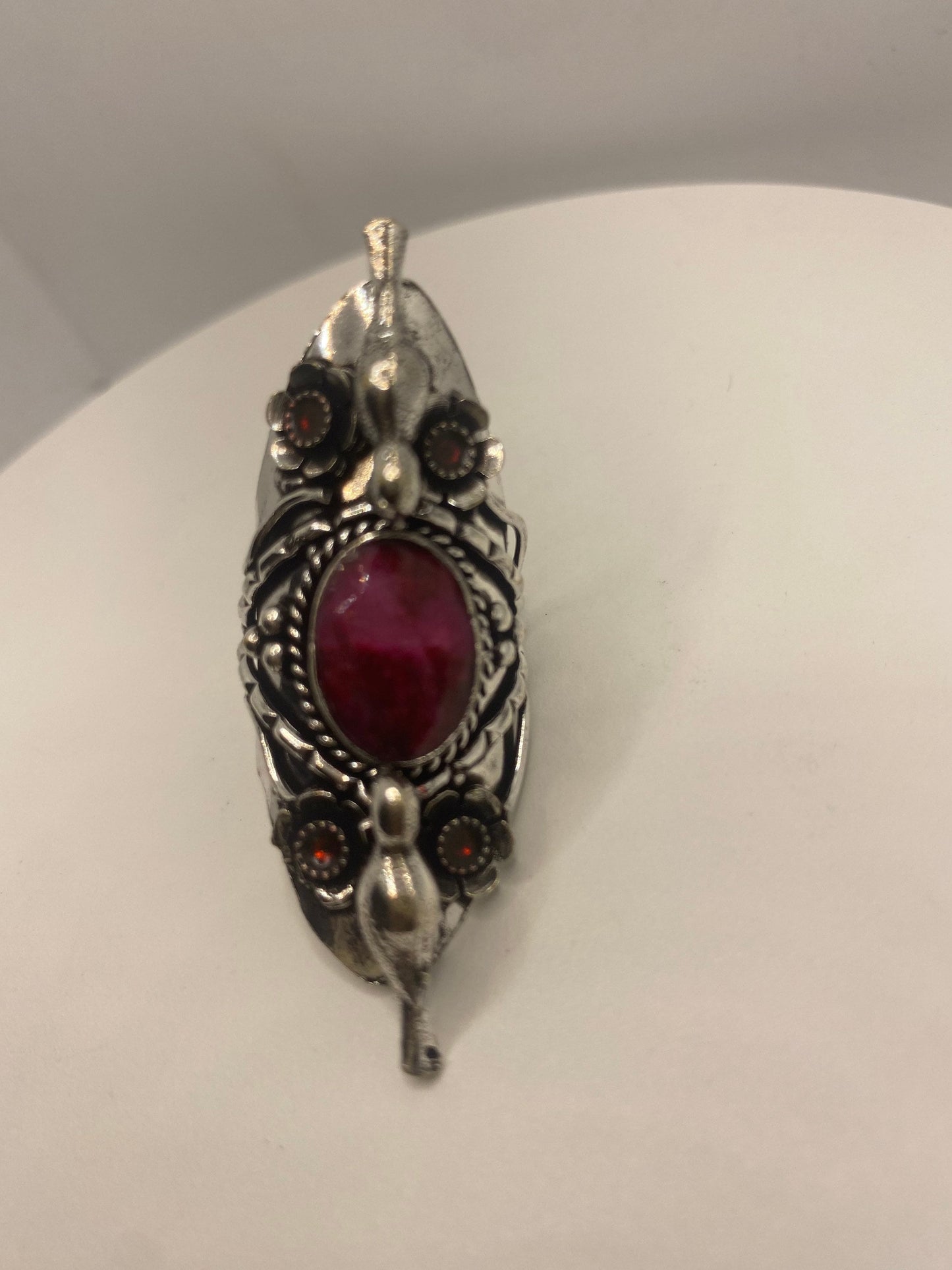 Vintage Handmade Raw Pink Ruby Silver Gothic Ring