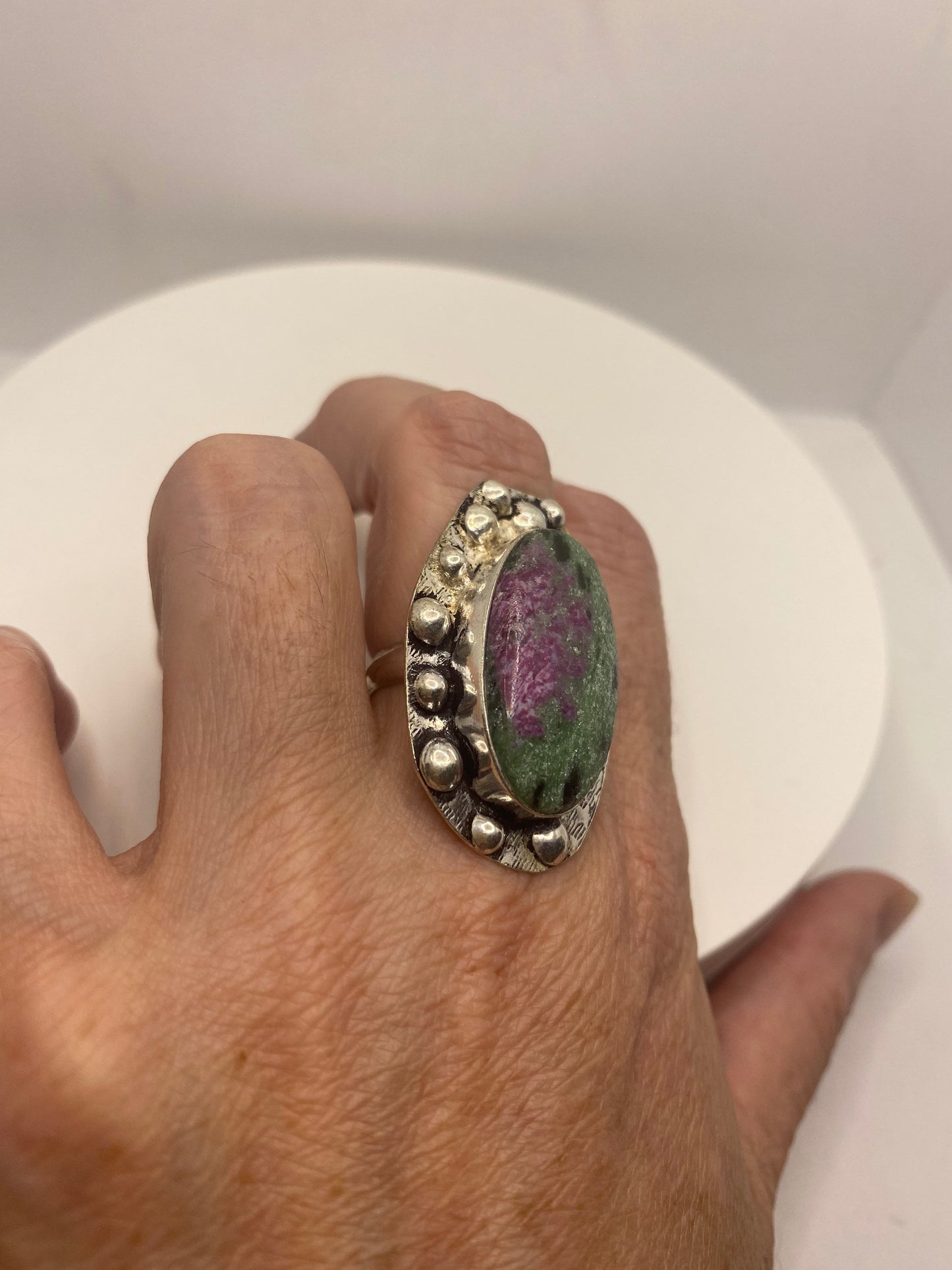 Vintage Handmade Raw Pink Ruby Zoisite Silver Gothic Ring