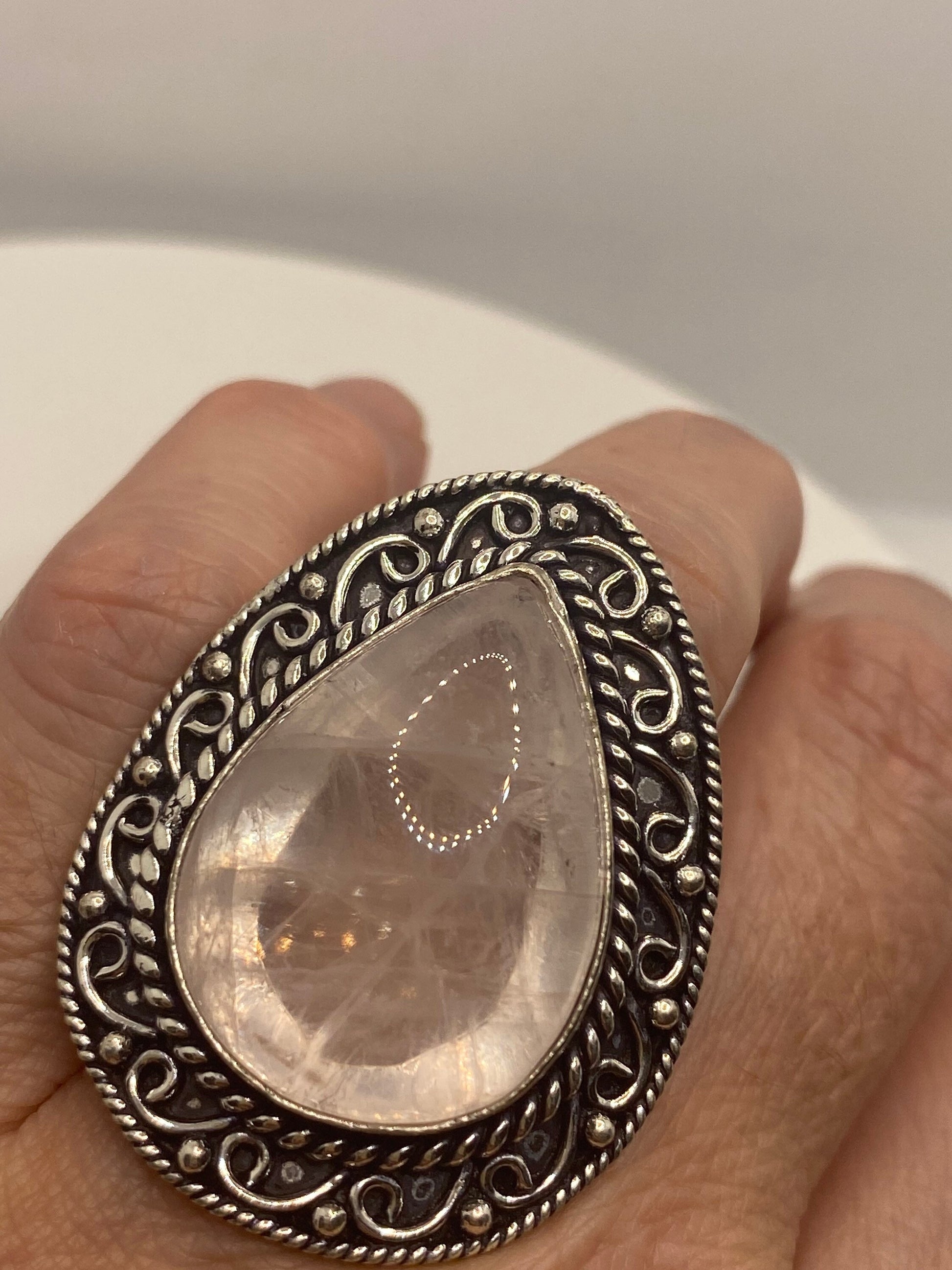 Vintage Genuine Rose Quartz Silver Ring