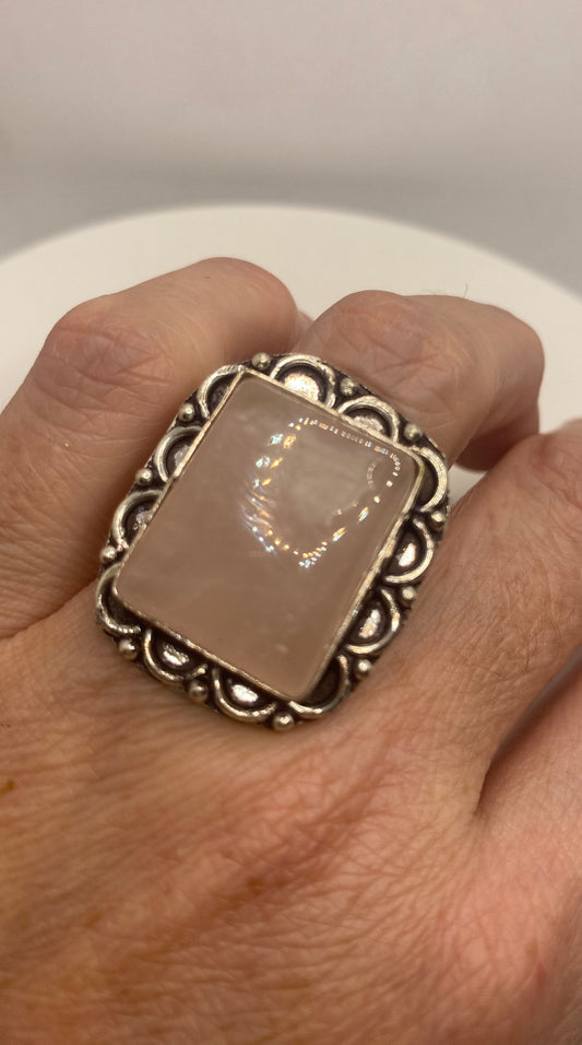 Vintage Genuine Rose Quartz Silver Ring