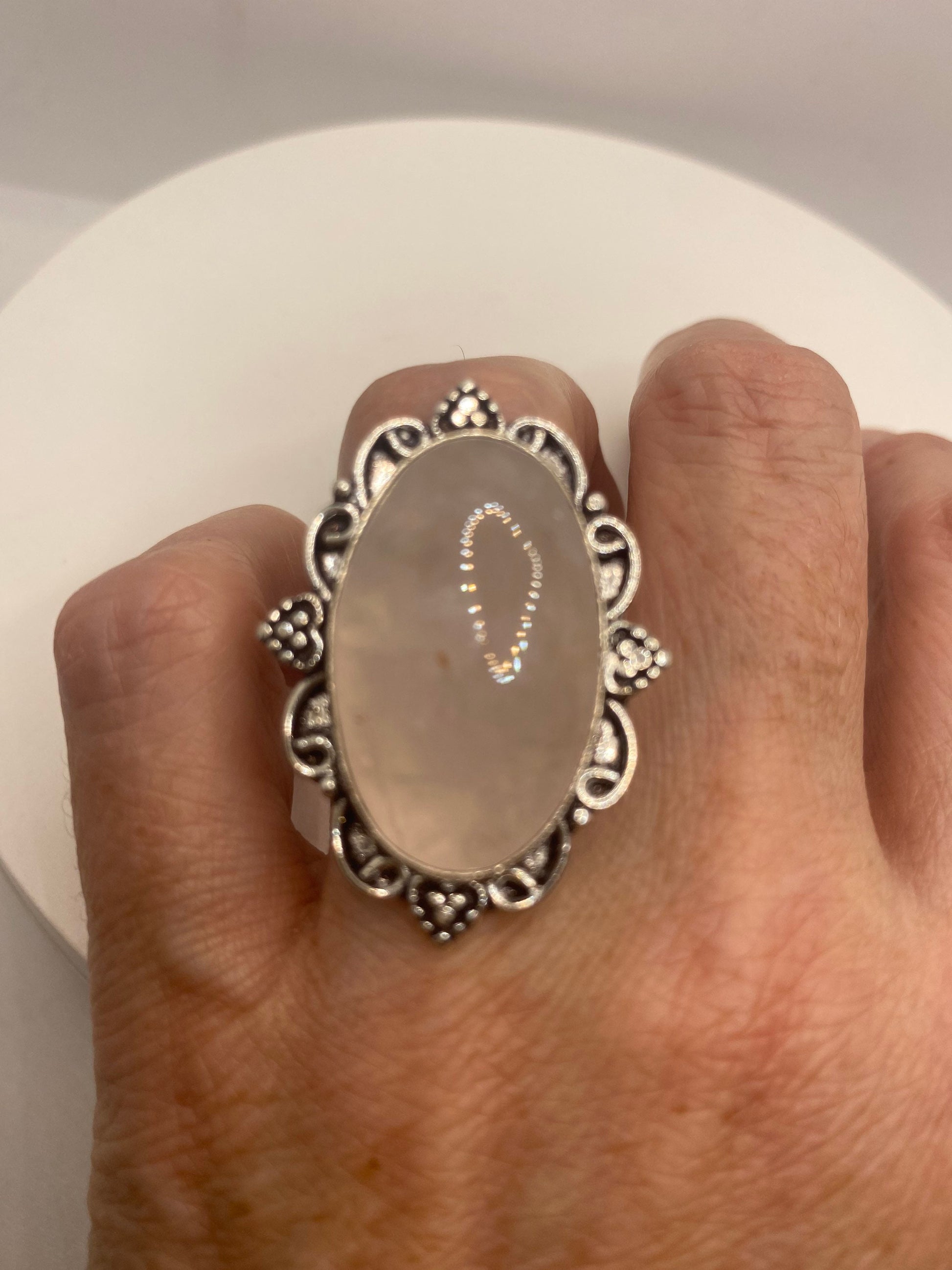 Vintage Genuine Rose Quartz Silver Ring