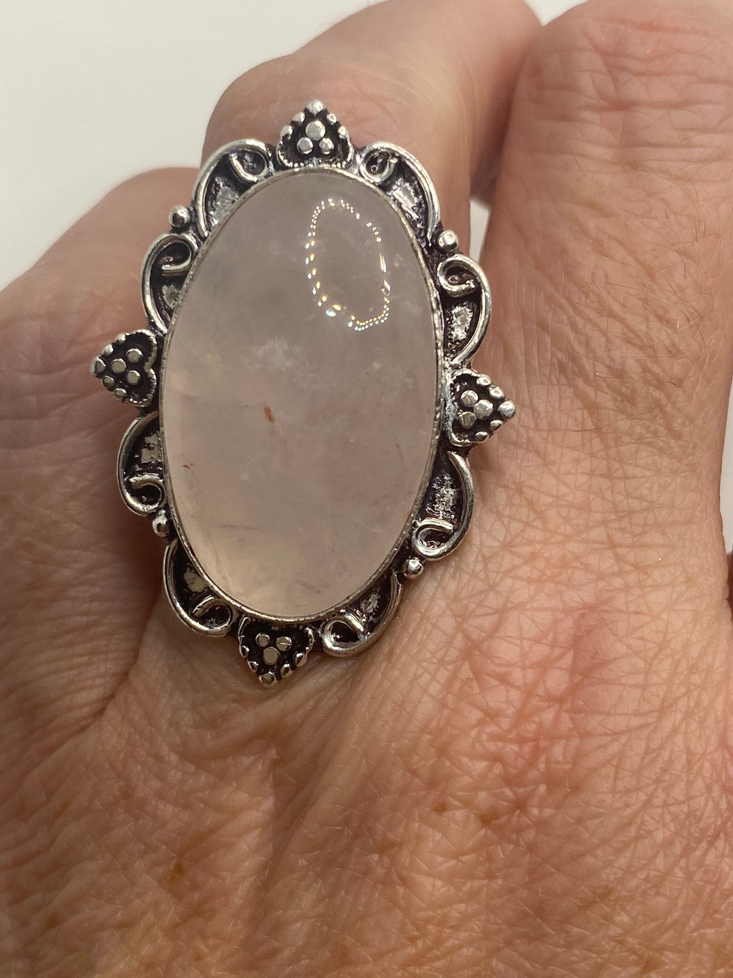 Vintage Genuine Rose Quartz Silver Ring