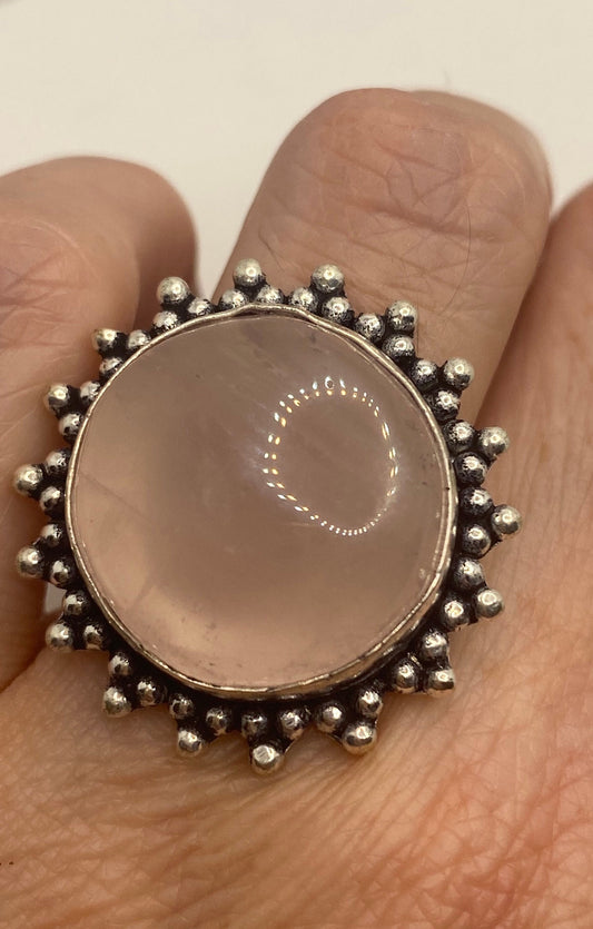 Vintage Genuine Rose Quartz Silver Ring