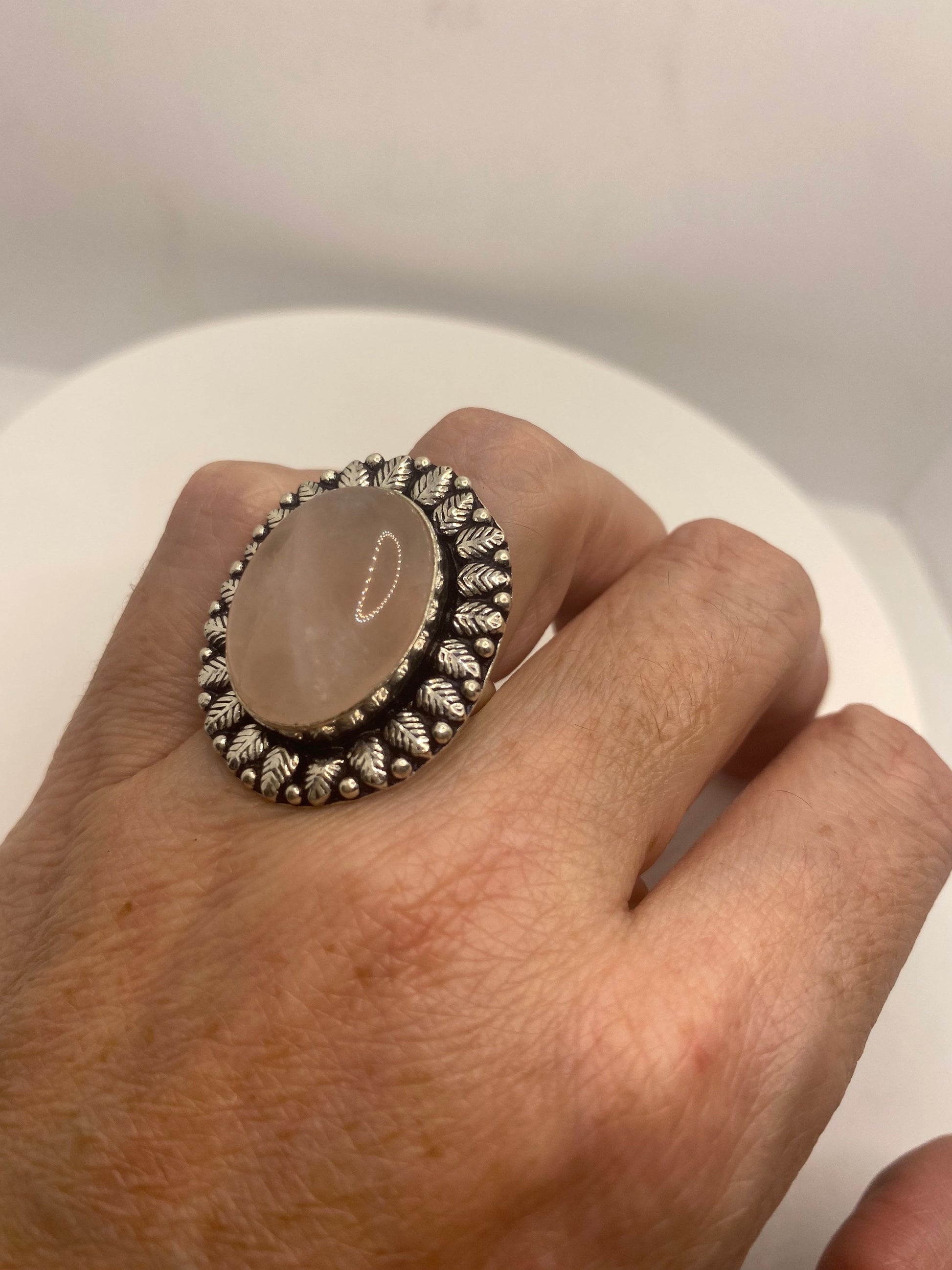 Vintage Genuine Rose Quartz Silver Ring