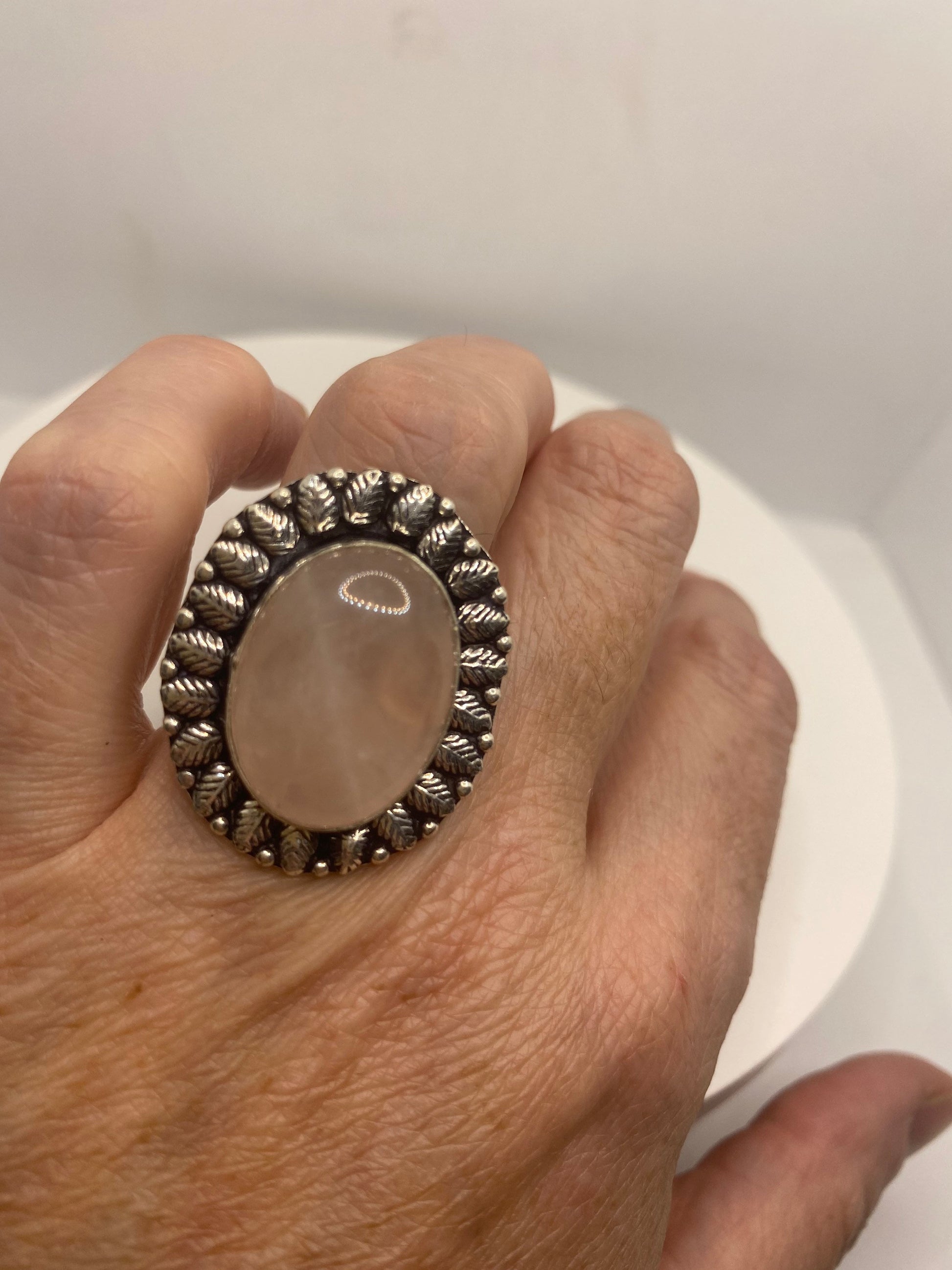 Vintage Genuine Rose Quartz Silver Ring