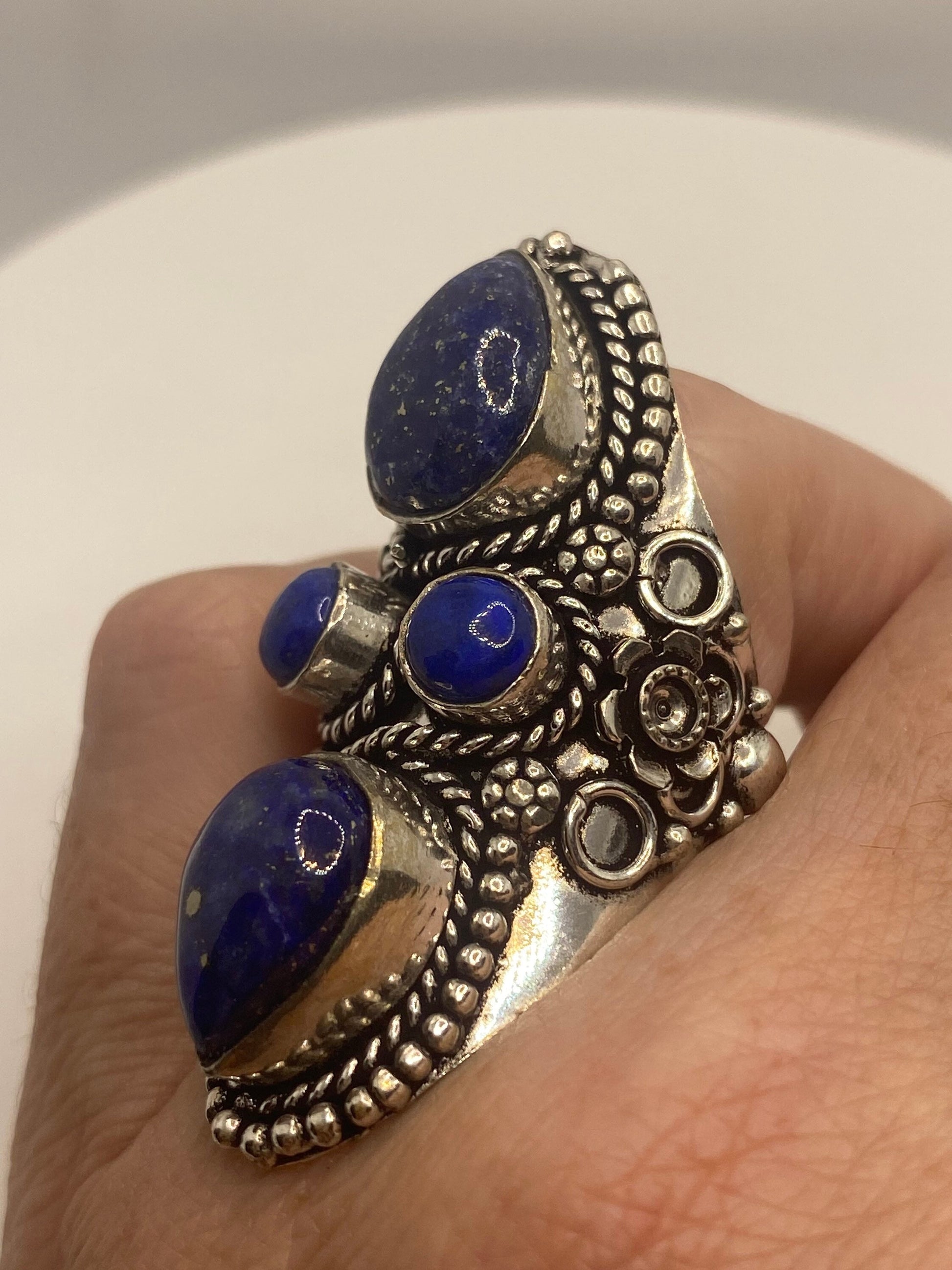 Vintage Blue Genuine Lapis Lazuli Ring Size 8