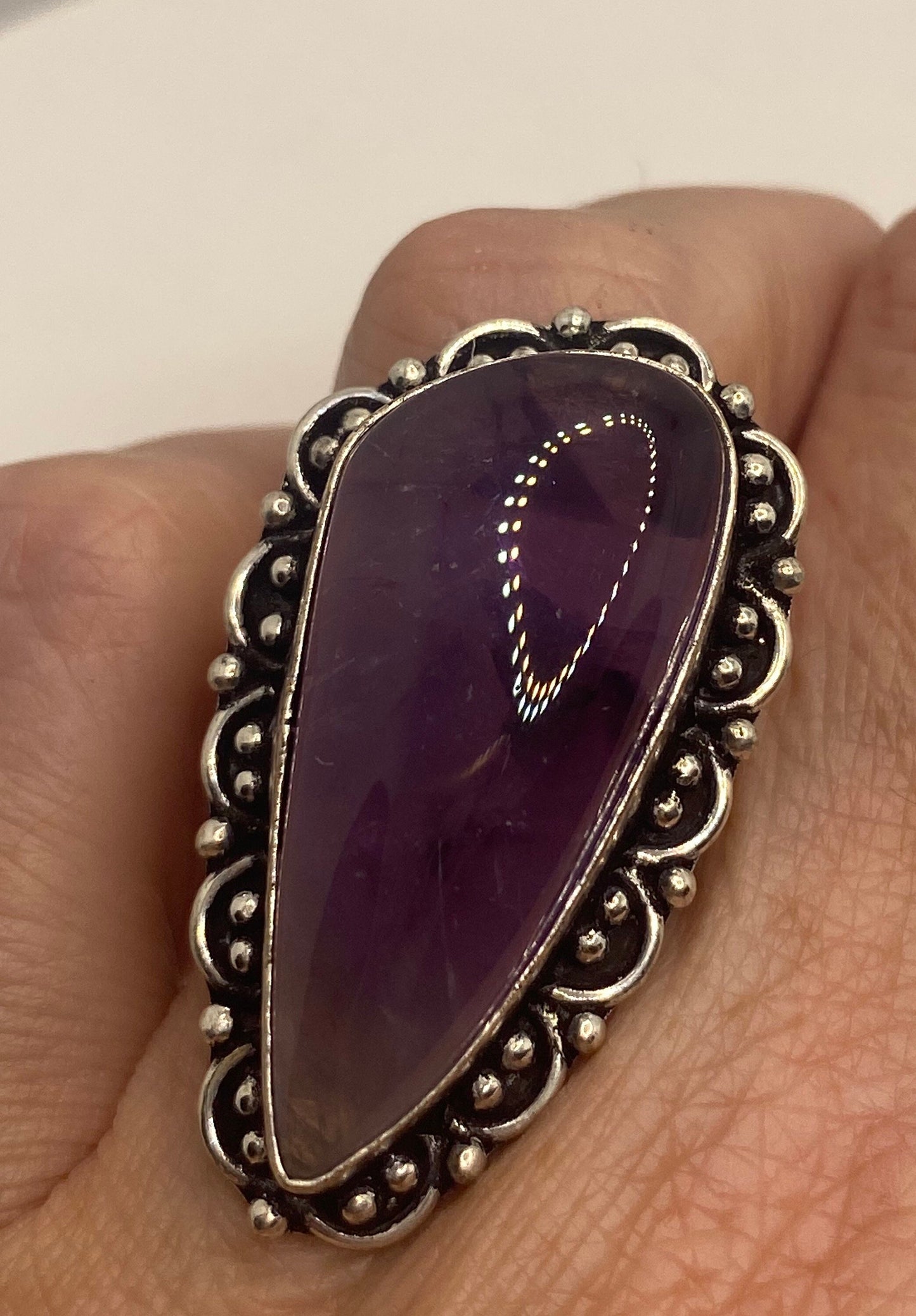 Vintage Purple Amethyst Cocktail Ring Adjustable Statement