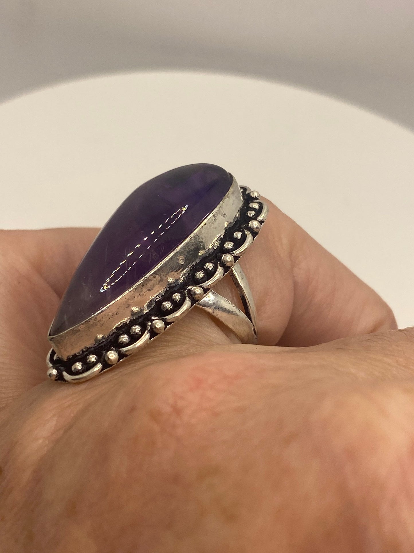 Vintage Purple Amethyst Cocktail Ring Adjustable Statement