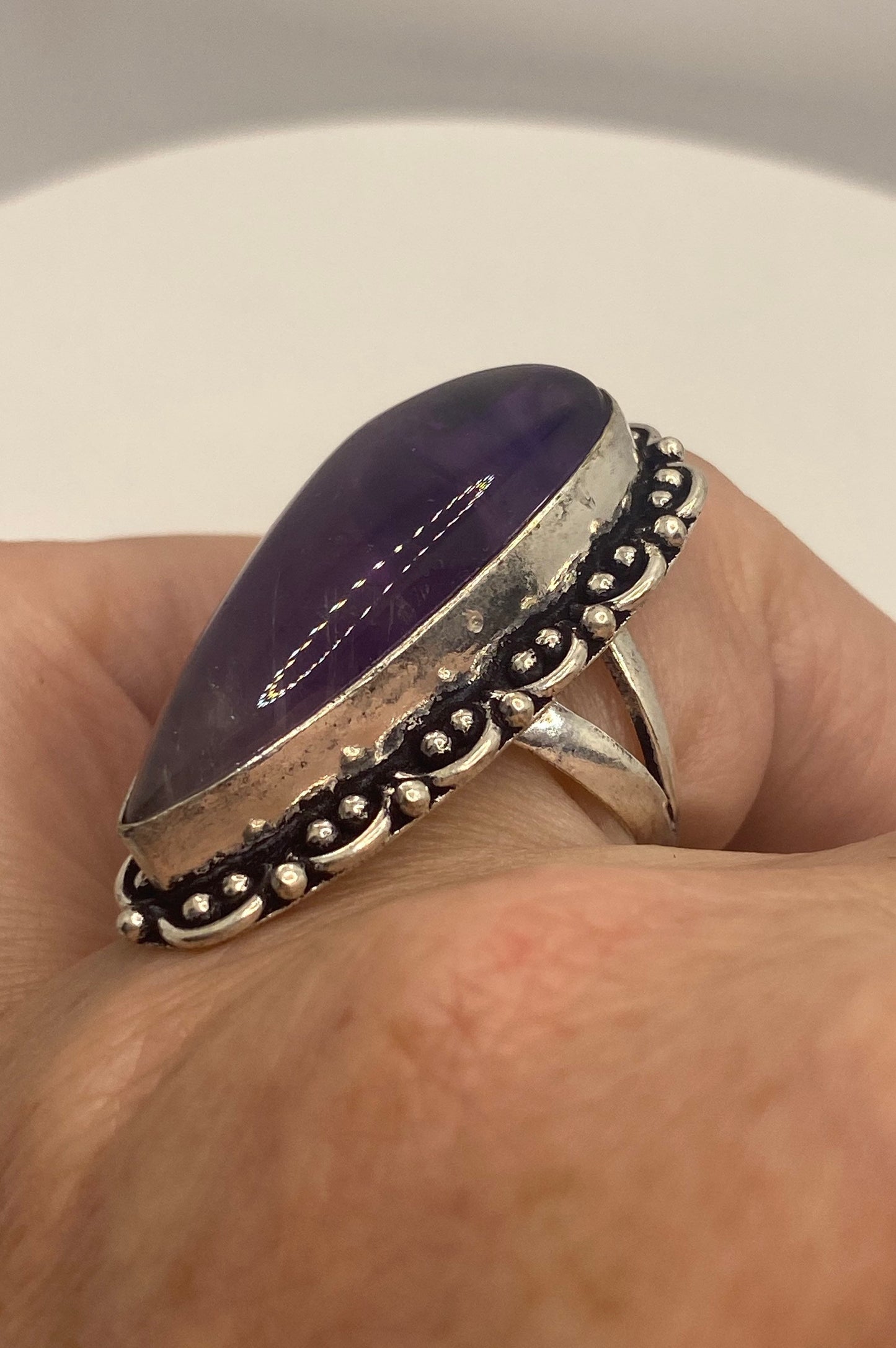 Vintage Purple Amethyst Cocktail Ring Adjustable Statement