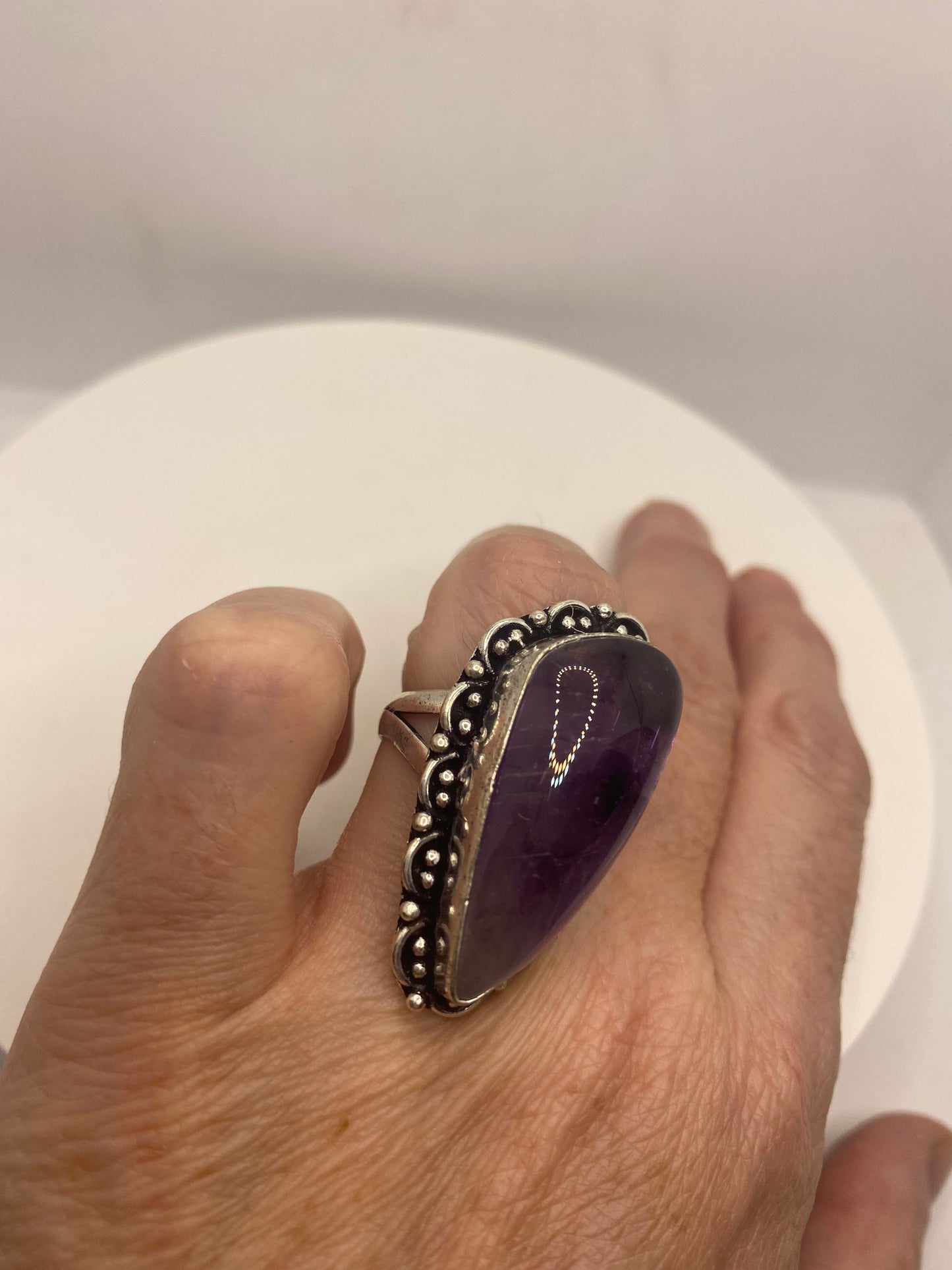 Vintage Purple Amethyst Cocktail Ring Adjustable Statement