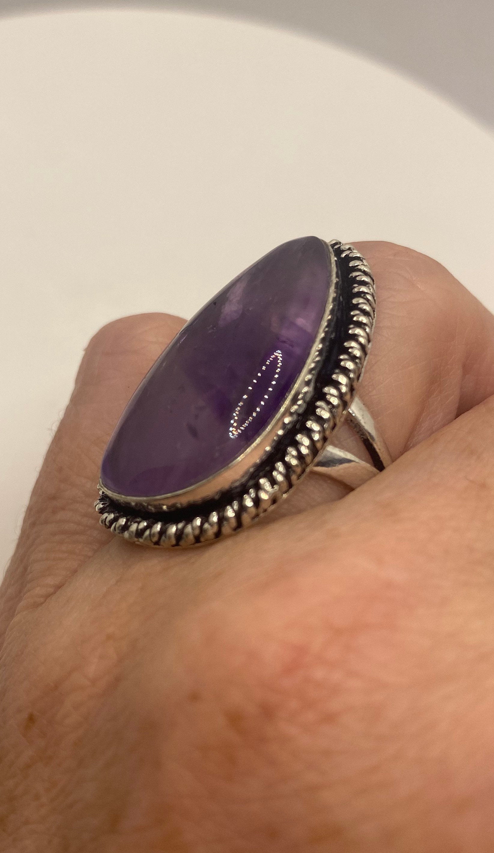 Vintage Purple Amethyst Cocktail Ring Adjustable Statement