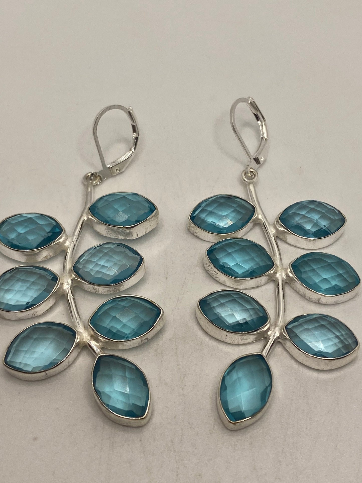 Antique Vintage Aqua Blue Volcanic Glass Silver Dangle Earrings