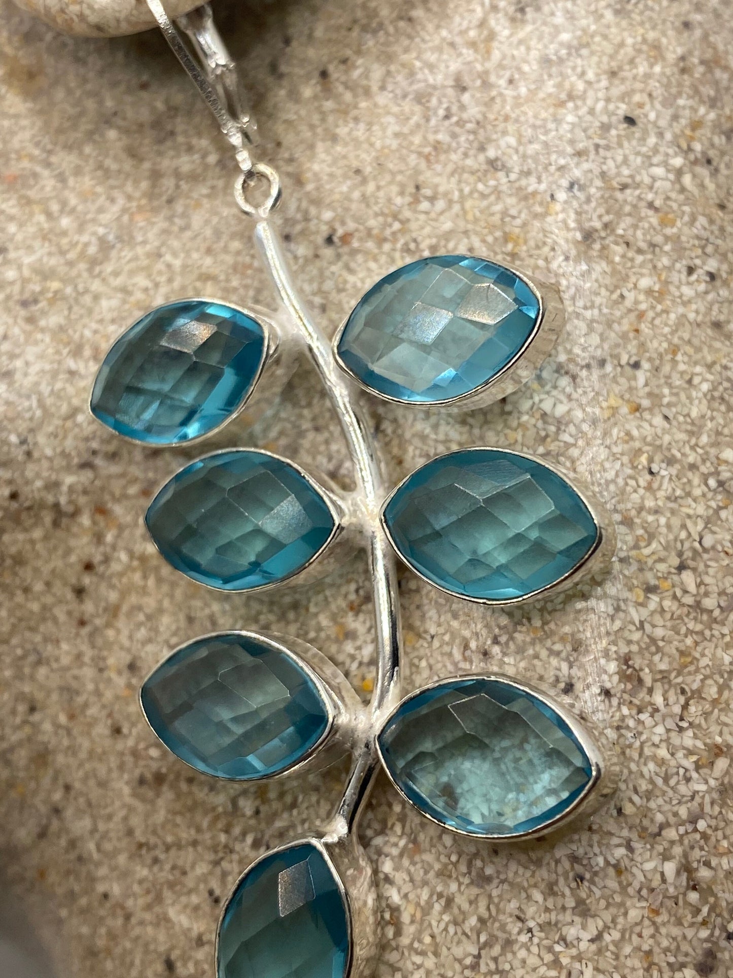 Antique Vintage Aqua Blue Volcanic Glass Silver Dangle Earrings