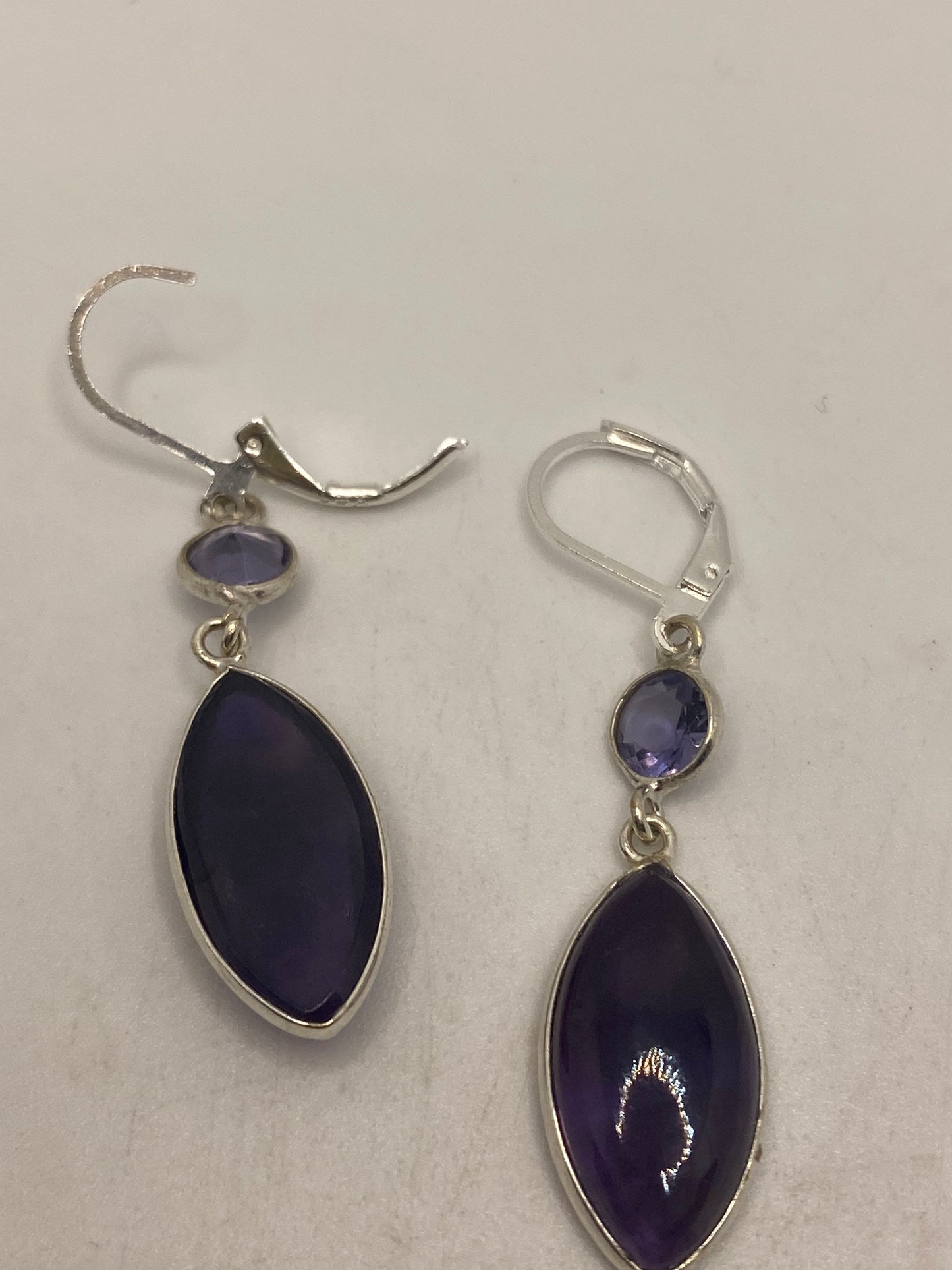 Vintage Purple Amethyst Earrings 925 Sterling Silver Leverback