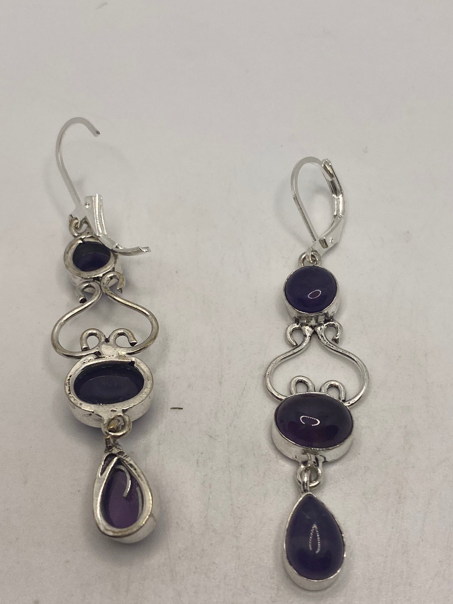 Vintage Purple Amethyst Earrings 925 Sterling Silver Leverback