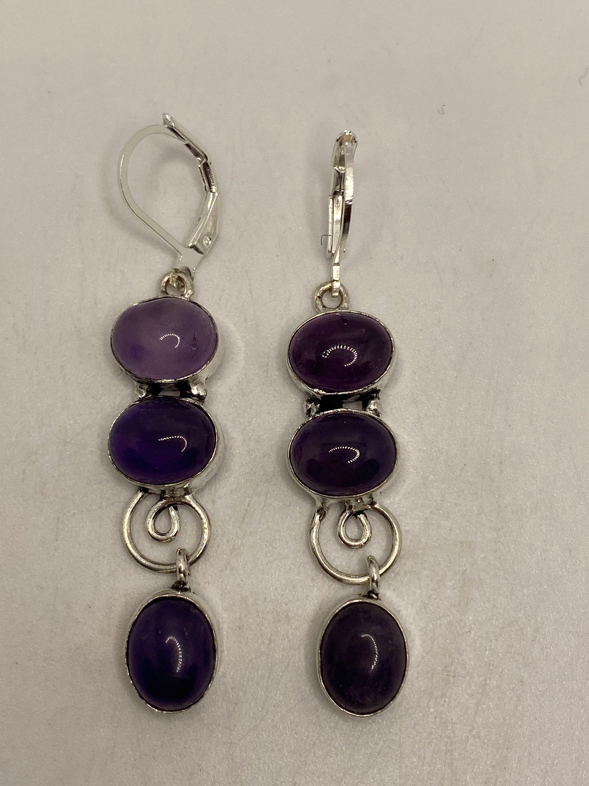 Vintage Purple Amethyst Earrings 925 Sterling Silver Leverback