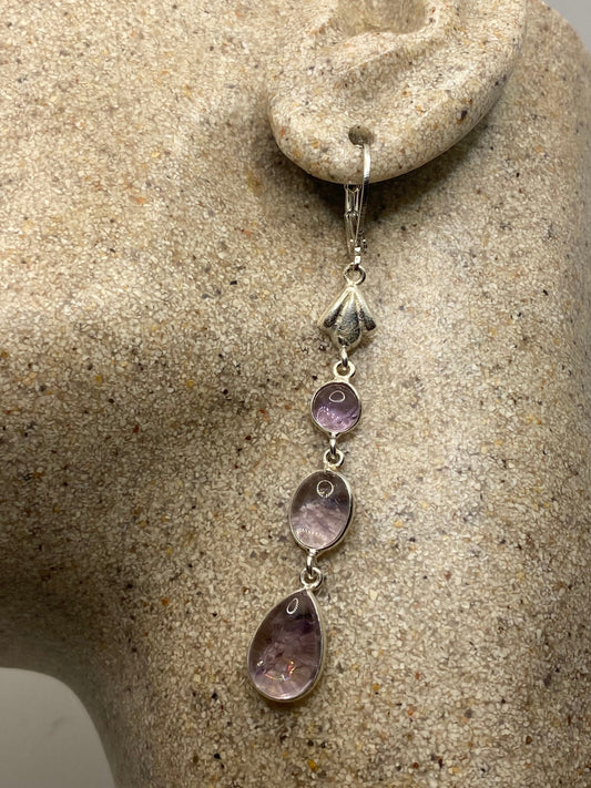 Vintage Rose Quartz Sterling Silver Lever Back Dangle Earrings