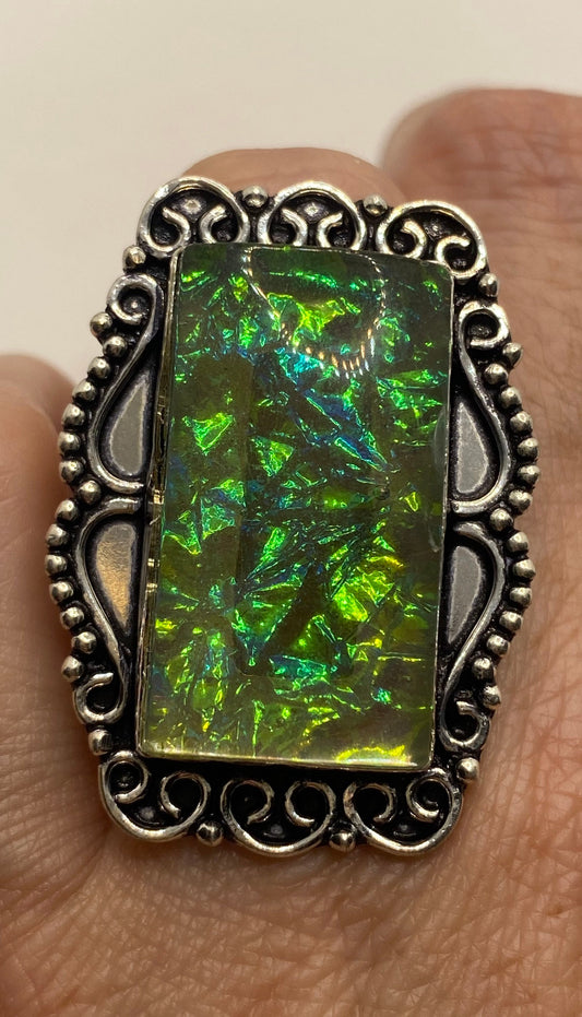 Vintage Aqua Butterfly Wing Art Glass Ring