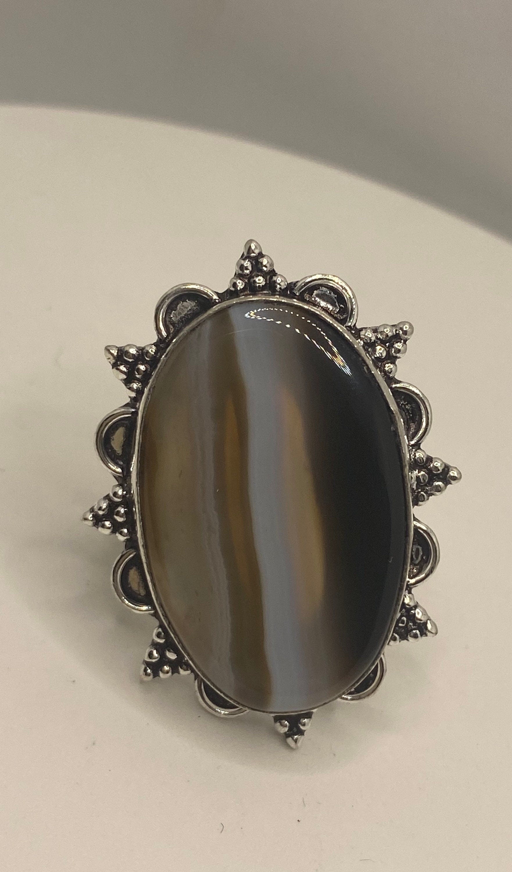 Vintage Black and White Agate Cocktail Ring