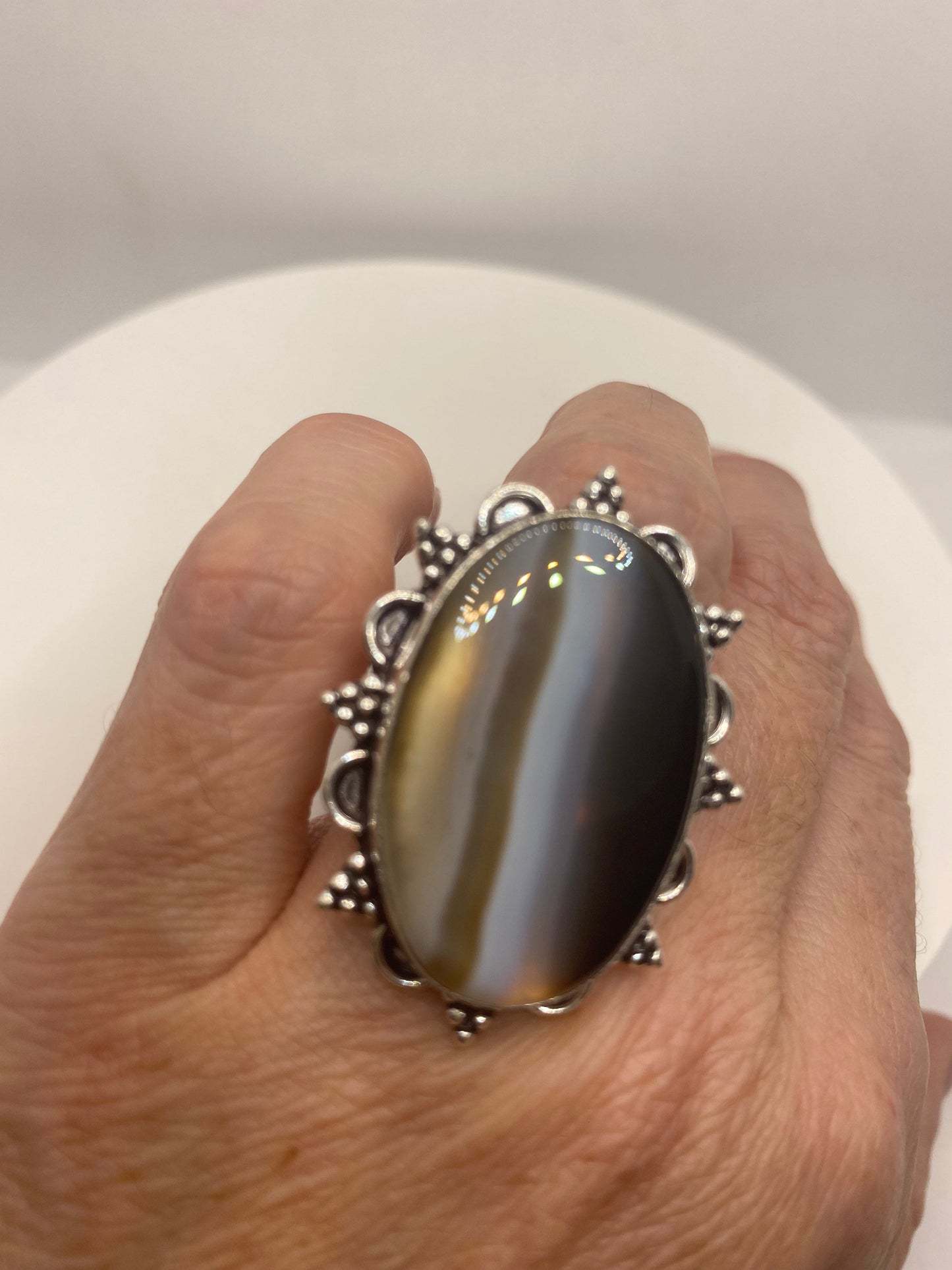 Vintage Black and White Agate Cocktail Ring