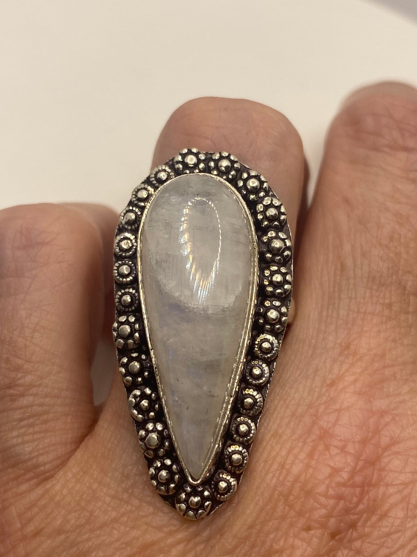 Vintage Genuine Blue White Rainbow Moonstone Ring Size 8