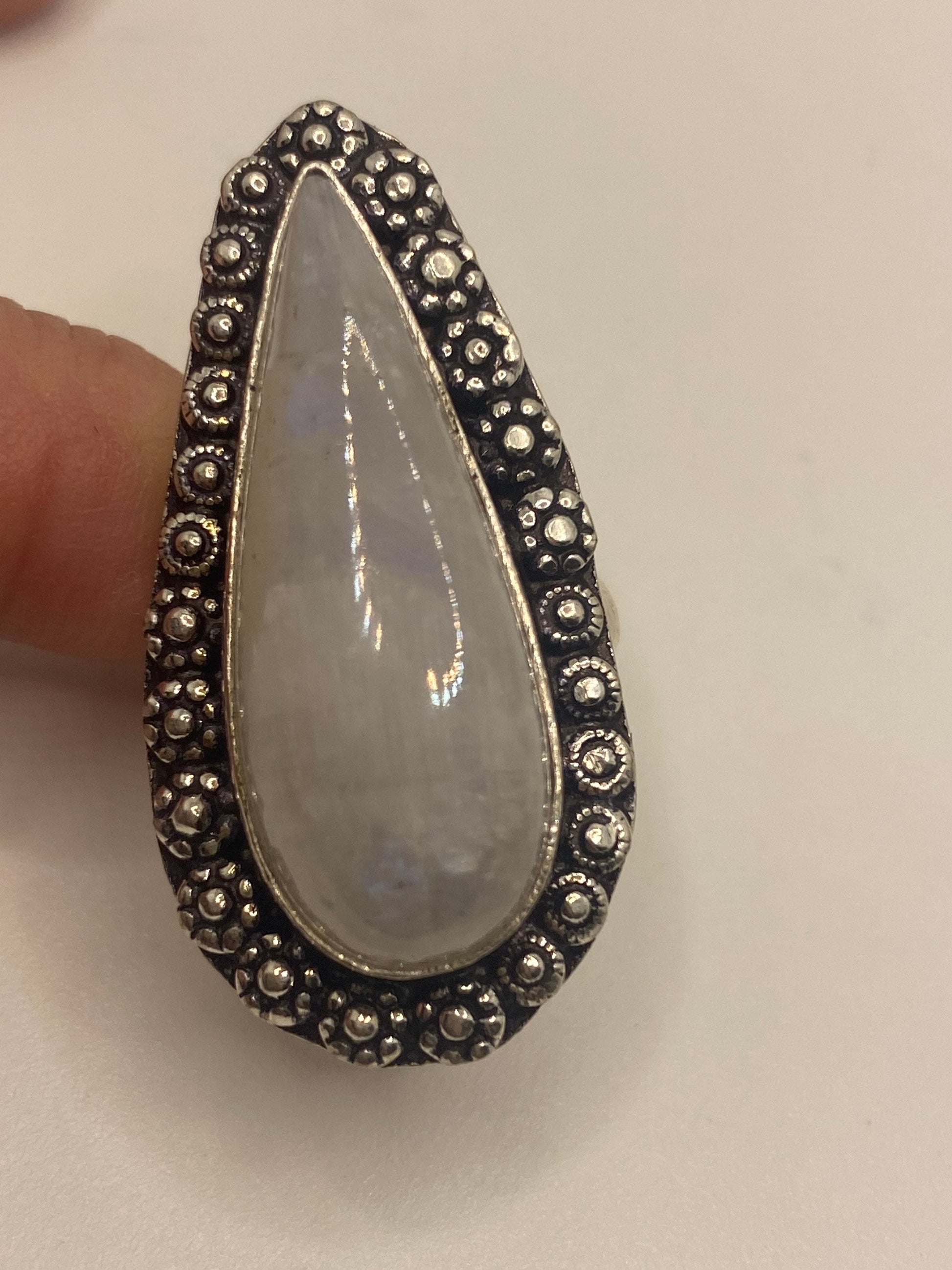 Vintage Genuine Blue White Rainbow Moonstone Ring Size 8