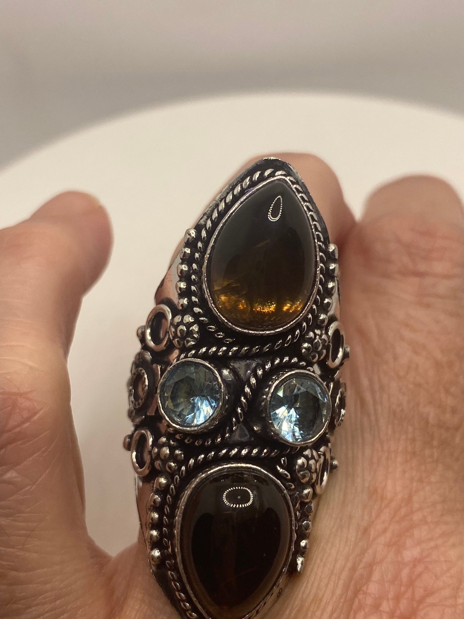 Vintage Smoky and Blue Topaz Cocktail Statement Ring