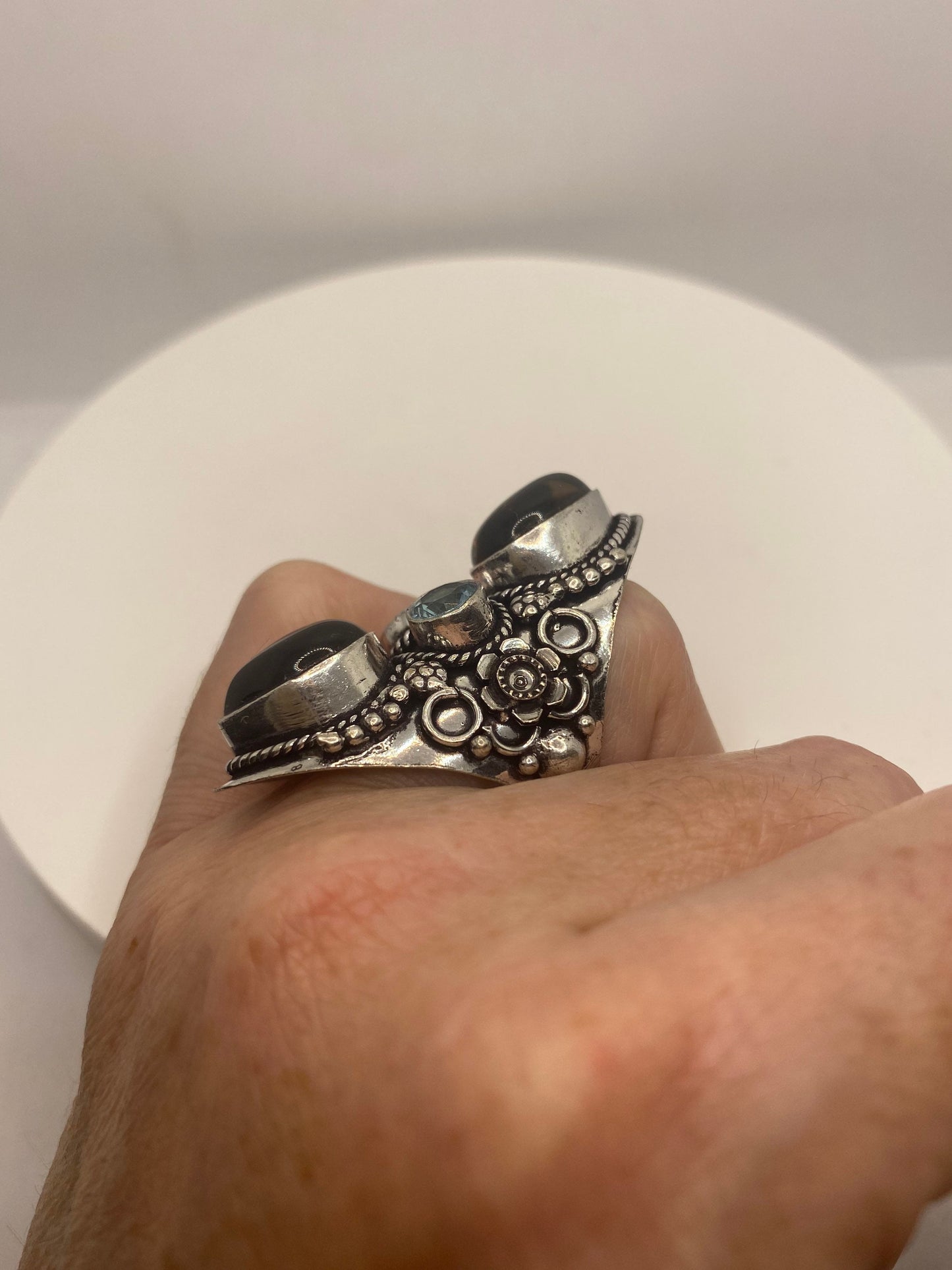 Vintage Smoky and Blue Topaz Cocktail Statement Ring