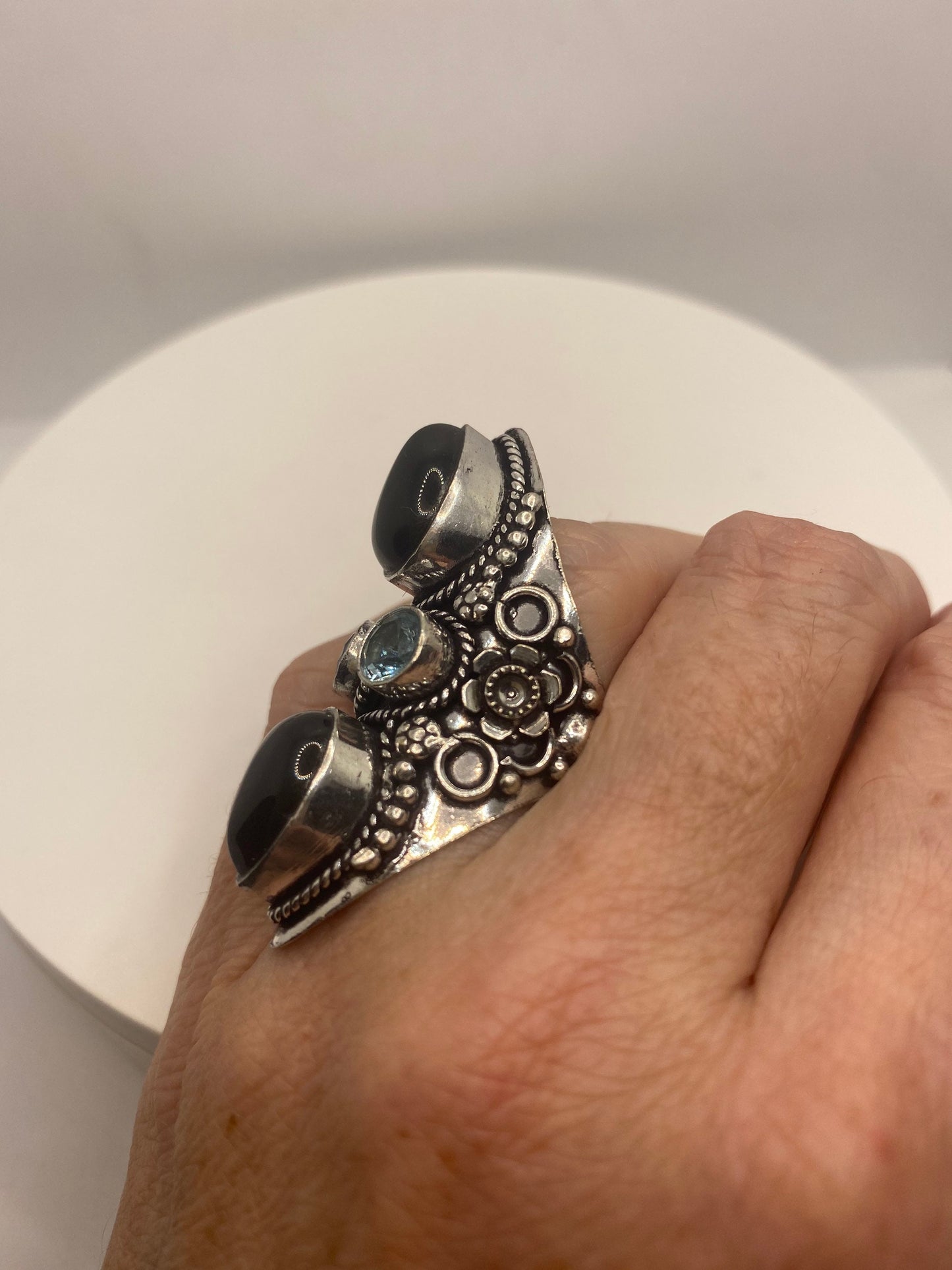 Vintage Smoky and Blue Topaz Cocktail Statement Ring