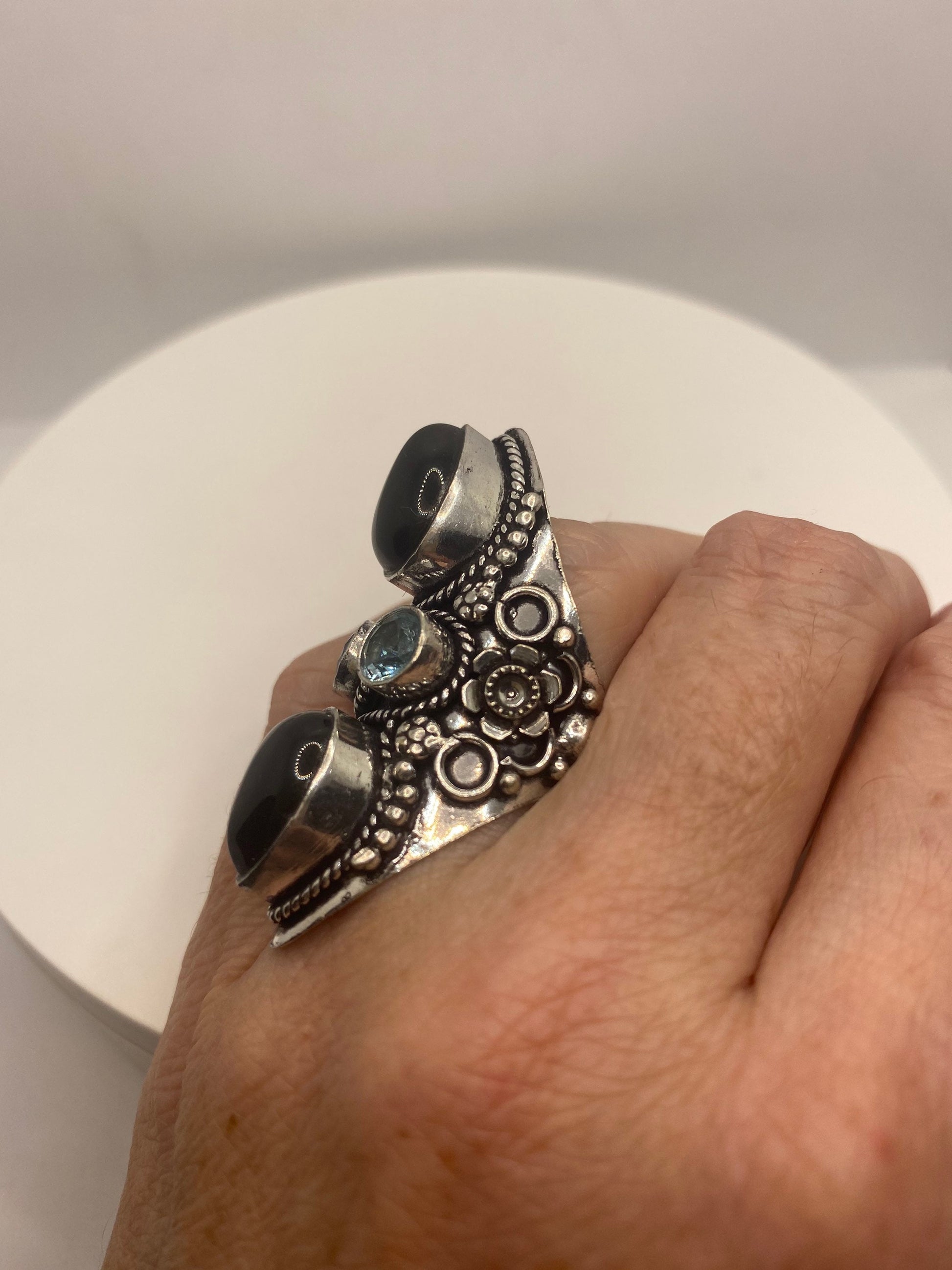 Vintage Smoky and Blue Topaz Cocktail Statement Ring